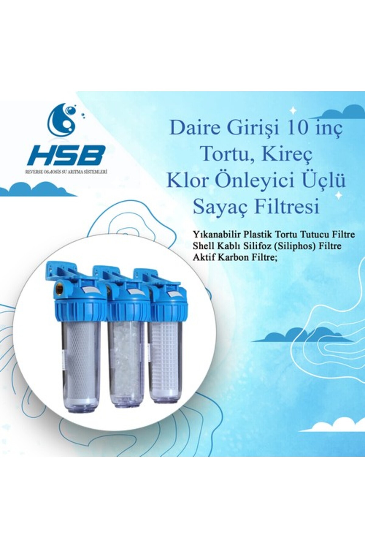 SULOOK Hsb Daire Girişi 10 Inç Tortu, Kireç ve Klor Önleyici Üçlü Sayaç Filtresi