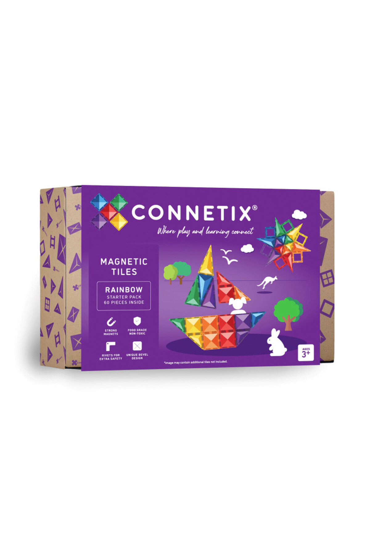 Connetix Starter Pack Rainbow, 60 dílků – Magnetická sada pro začátečníky, vz...