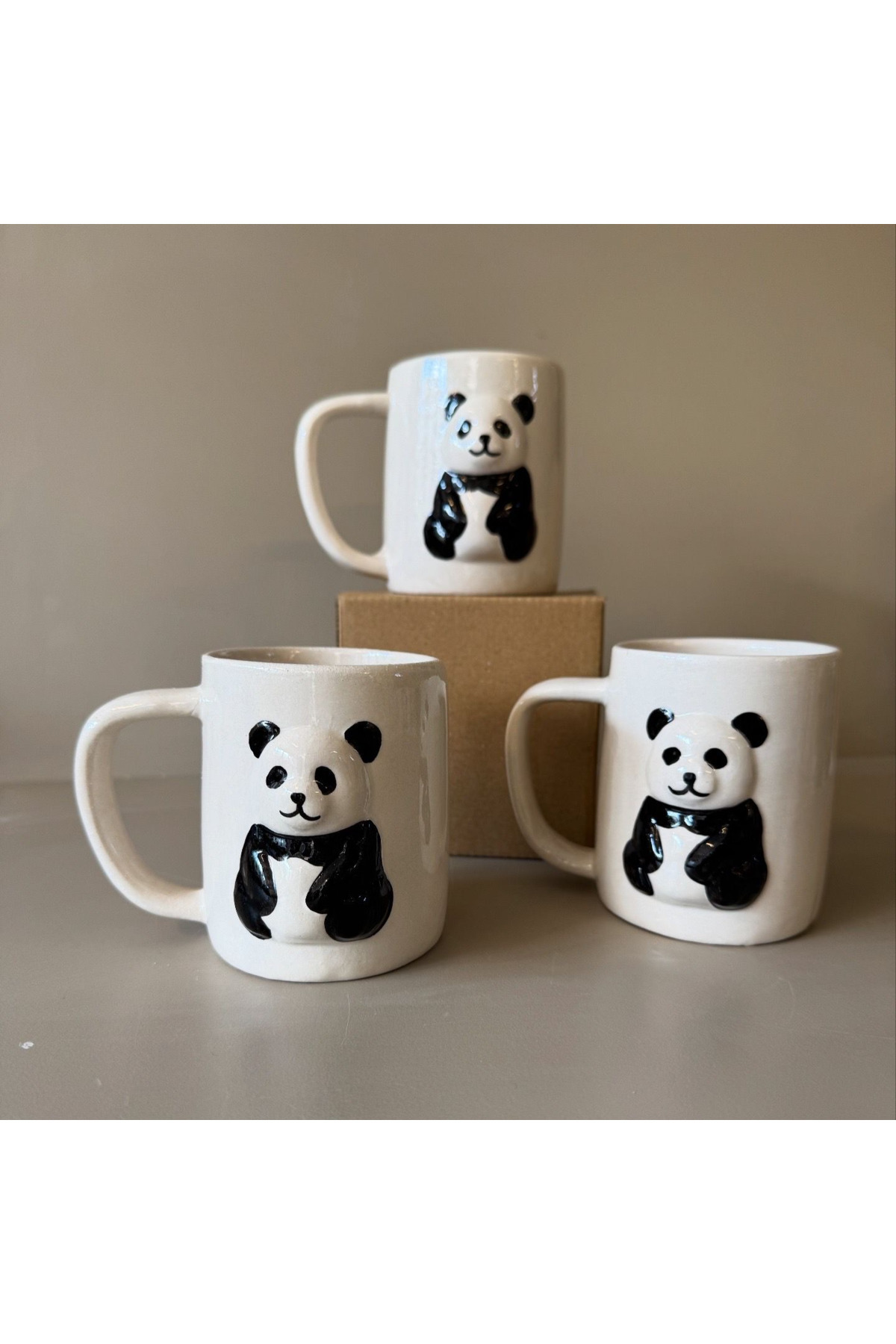 Panda Kabartmalı Seramik Kupa El Yapımı