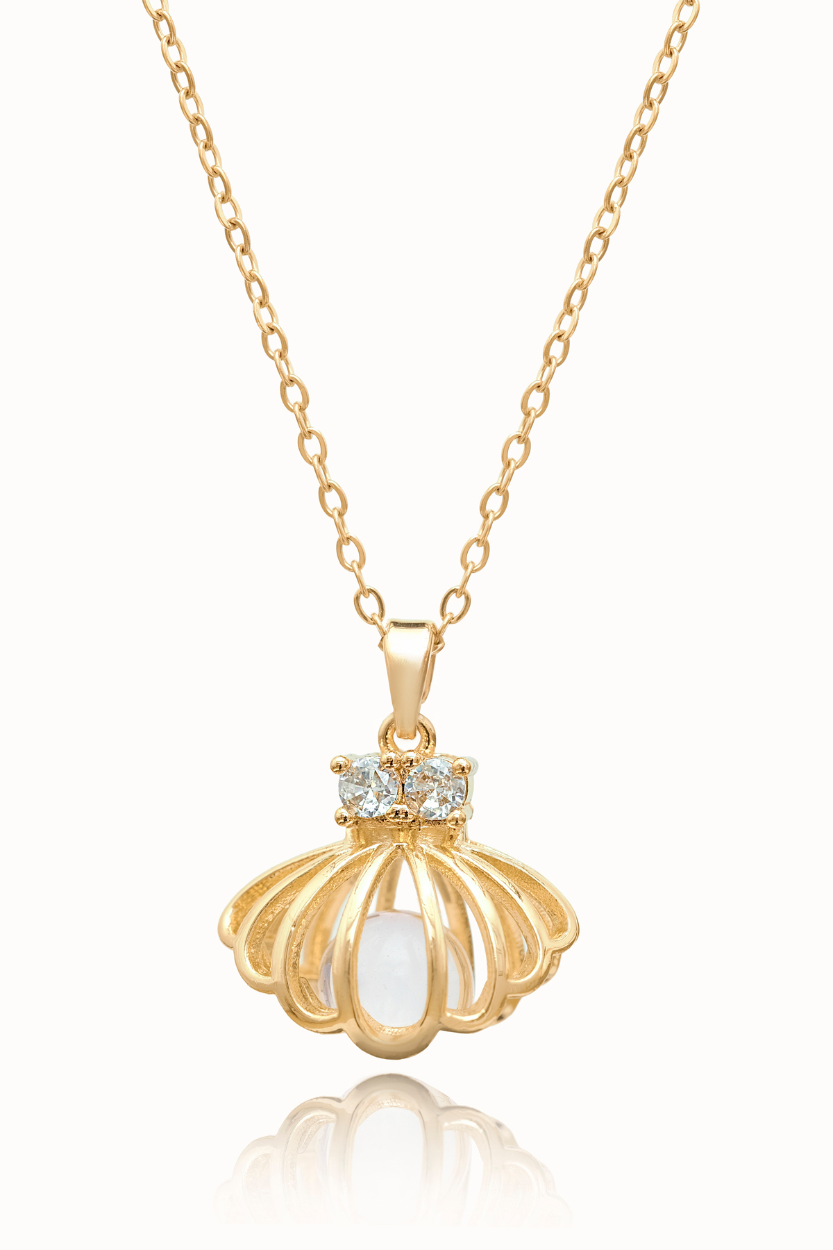 Pearl Shell Zirkon Detaylı Çelik Kolye