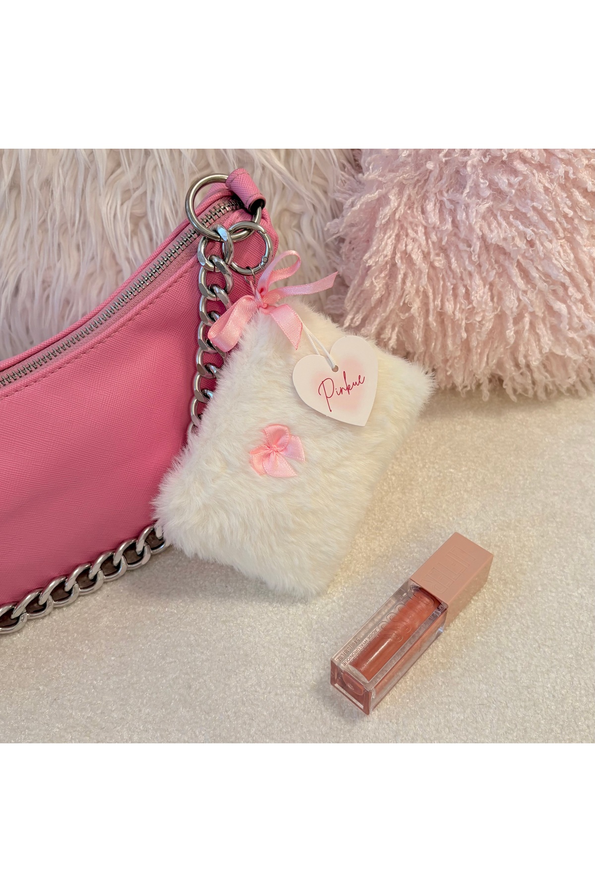 Fluffy Mini Card Holder/Bag charm/ Mini wallet