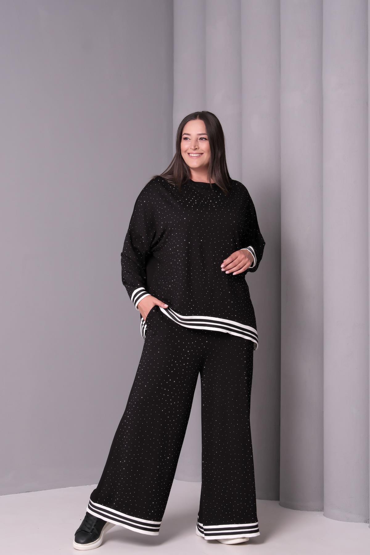 Ebsumu Kadın Büyük Beden Punto Taşlı Salaş Eşofman Takımı