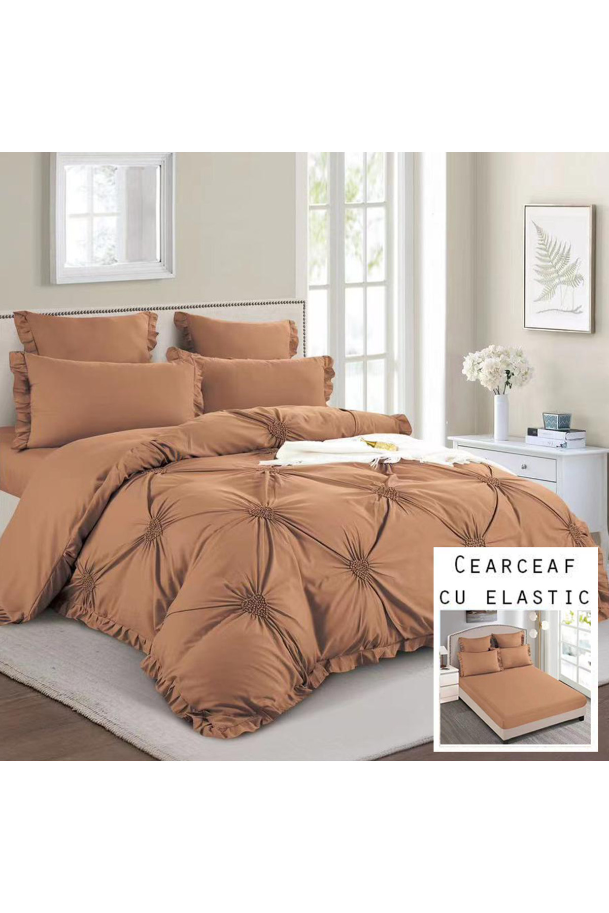 Patul LUX Bedding - Κεντημένες καρδιές, λεπτό βαμβάκι, διπλό κρεβάτι, 6 τεμάχ...