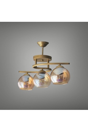 KUZENLER 3’lü Eskitme Metal Gövde Bal Cam Avize – Modern Lüx Tavan Aydınlatması