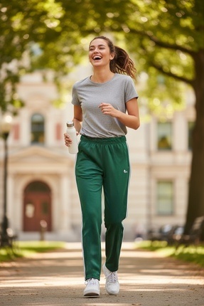 ATiC Spor Kadın Yeşil Dalgıç Kumaş Düz Paça Eşofman Altı