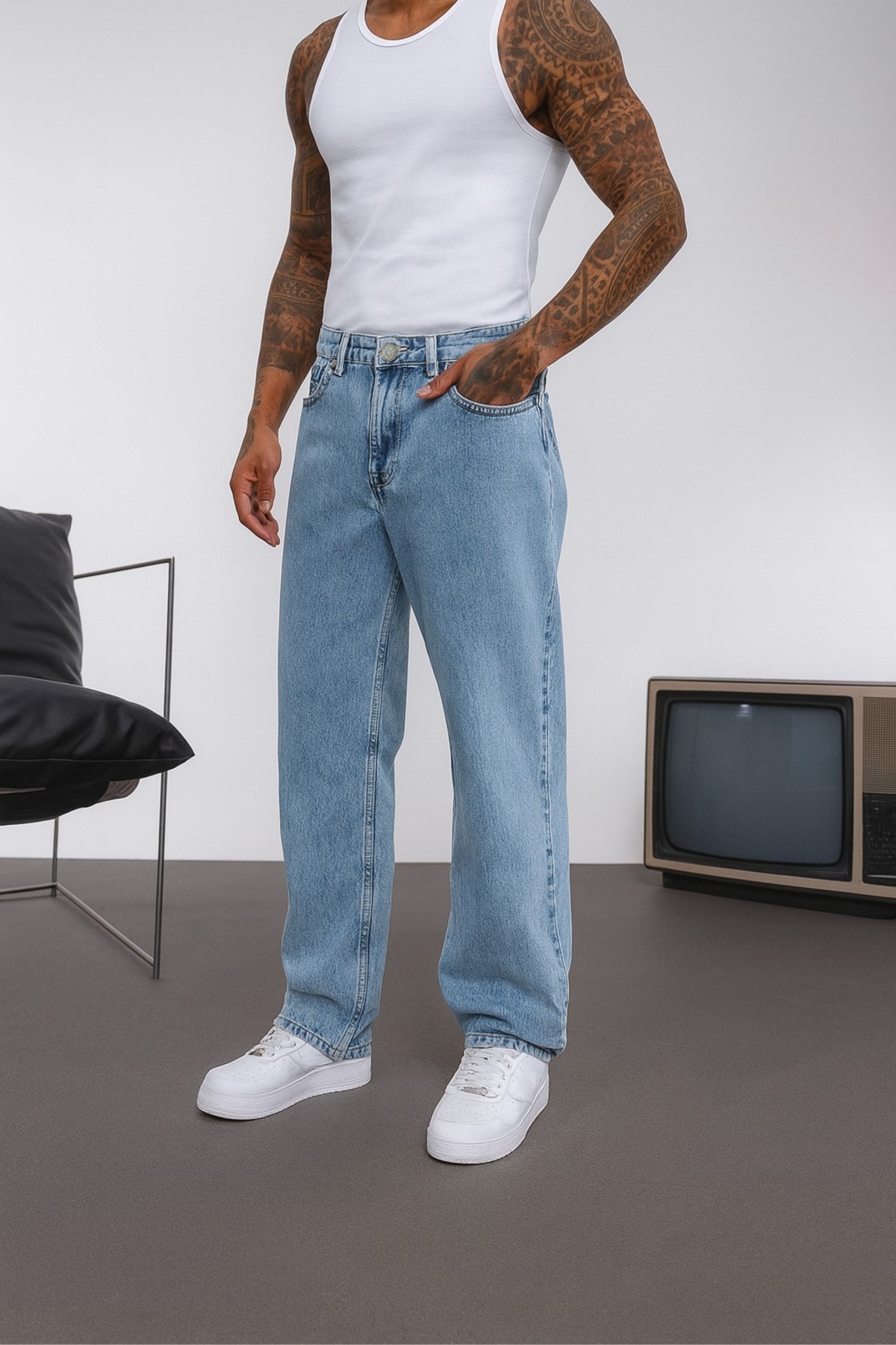 wamoss New Season Snow Washed Blue Baggy Trousers Mbg 2026