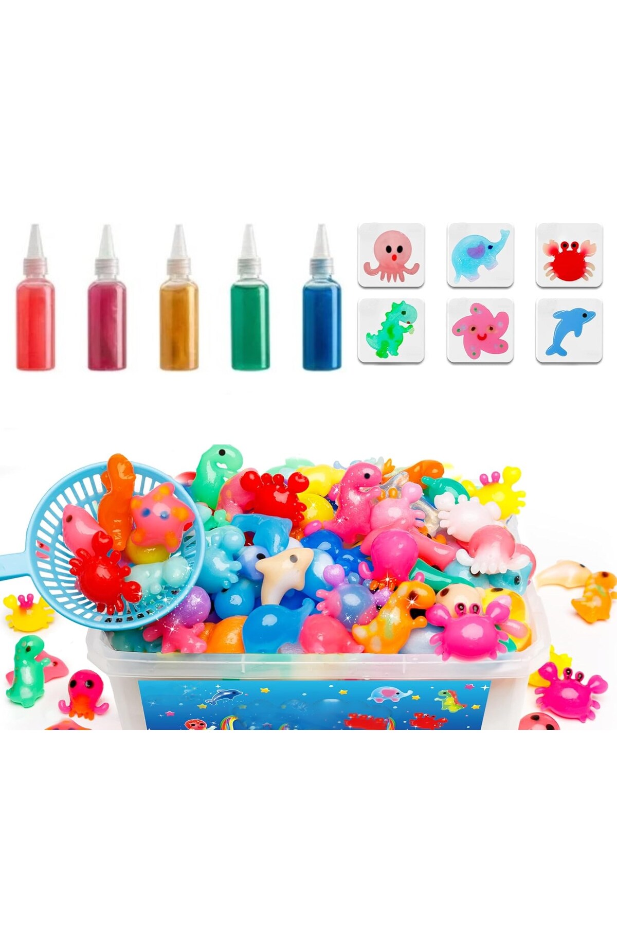 مجموعه اسباب‌بازی آبی ژله‌ای جادویی الف آکوا، ۵ رنگ، بطری ژله، ۶ قالب