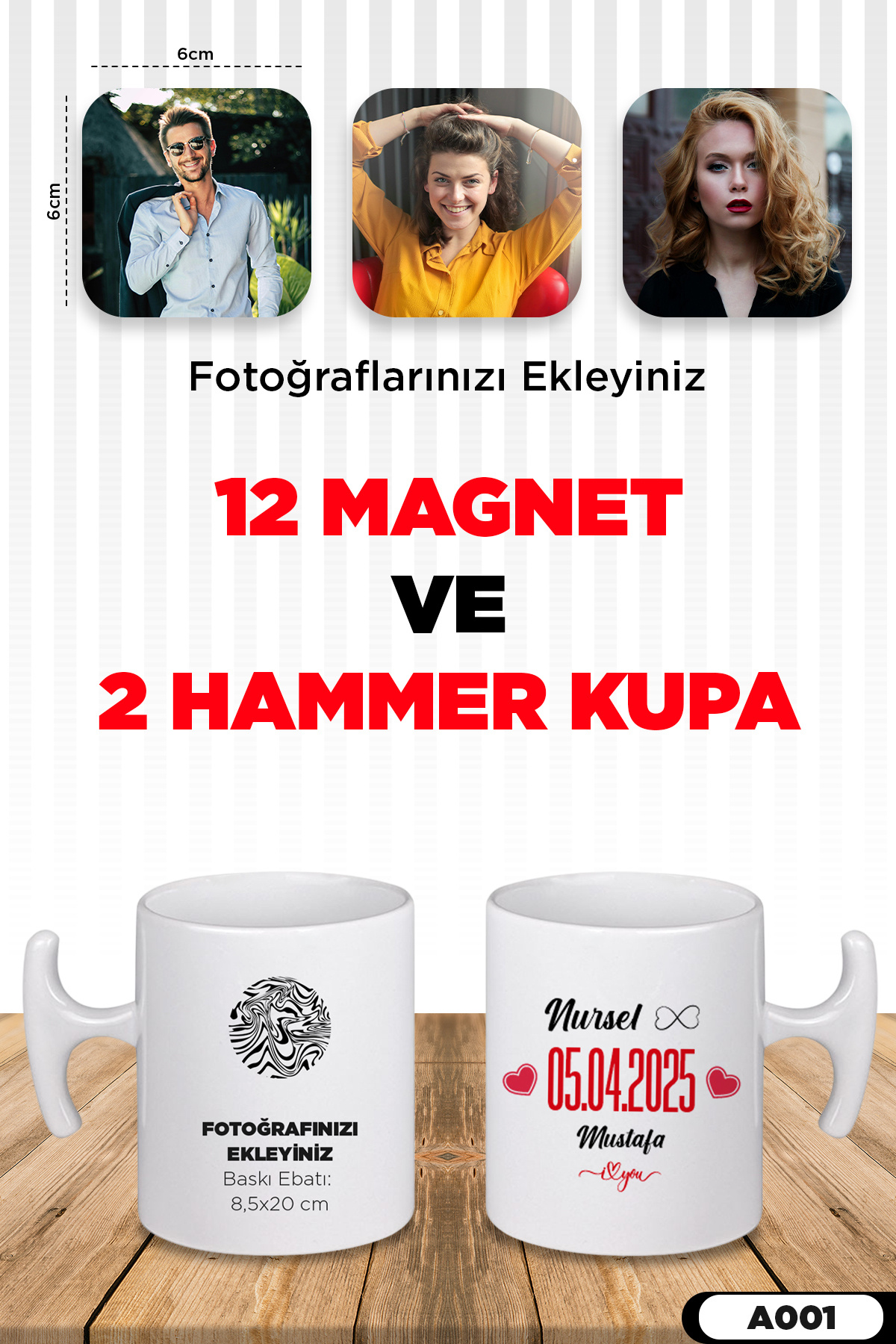 AYIŞIGII HEDİYELİK Anılarla Dolu 12 Magnet ve 2 Kupa | Kişiye Özel Hediye Seti
