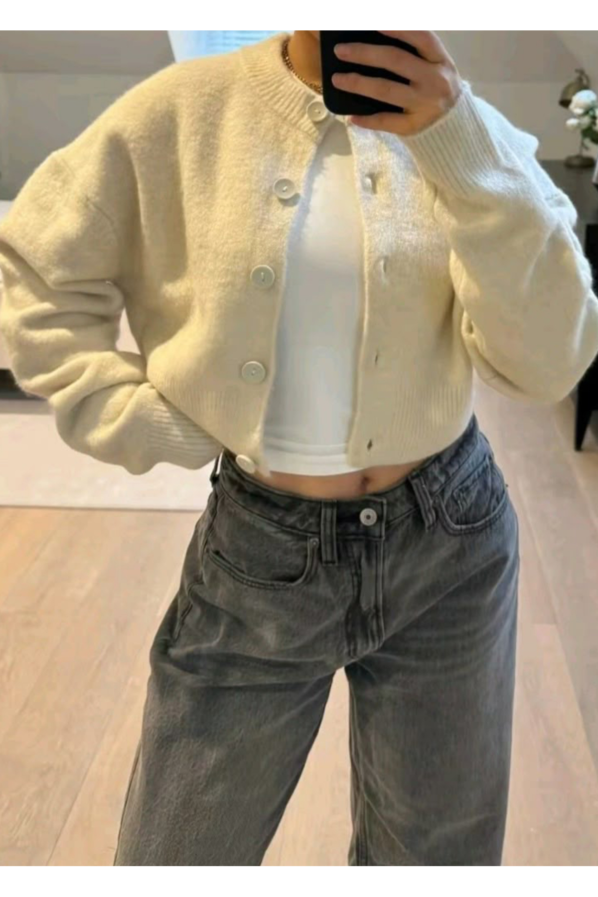 GAJA  Kadın Ekru Dügmeli Hırka Kadın Lussi Crop Örgü Hırka - Görsel 2