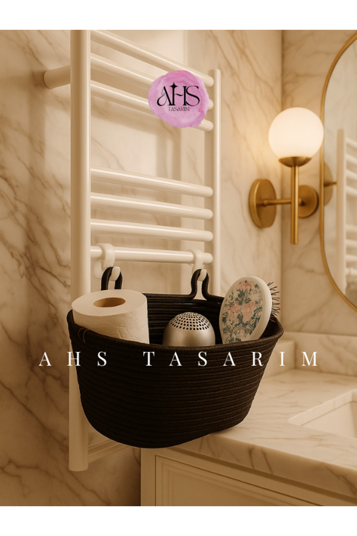 Natural Wicker Hanging Basket – Bathroom & Kitchen Wall and Honeycomb Towel Rack Top Organizer