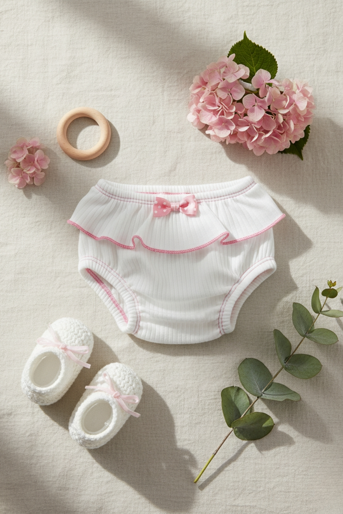 Salvia Dione Yenidoğan Kız Bebek Şort Külot / Don - %100 Pamuklu Fırfırlı Puantiyeli Kurdeleli Yeni doğan Hediye fotoğrafı 3 (önizleme)