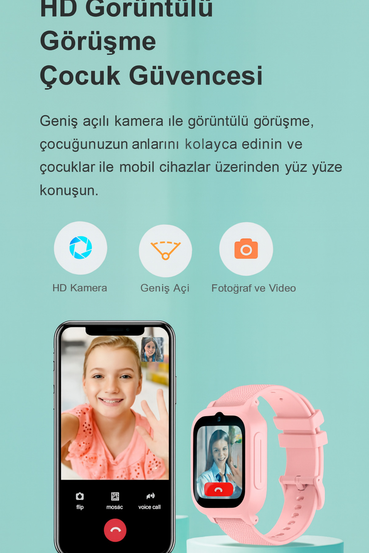 qasul Sim Kartlı GPS'Lİ Kameralı Görüntülü Görüşmeli Çocuk Güvenliği İçin Akıllı Saat fotoğrafı 2 (önizleme)