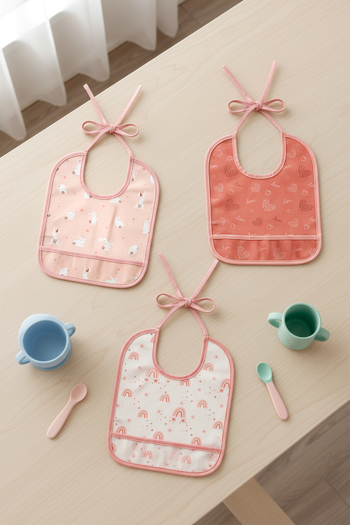 HAMUR Proof 3'lü Sıvı Su Geçirmez Bebek Mama Önlüğü Ağız Silme Mendili Bağlamalı 3 Prç SomonGrup 6-24 Ay fotoğrafı 7 (önizleme)