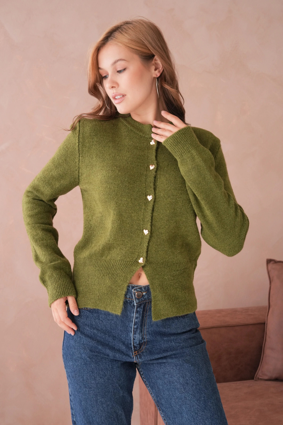 Park Karon  Kadın Bisiklet Yaka Düğme Detaylı Triko Hırka - Görsel 3