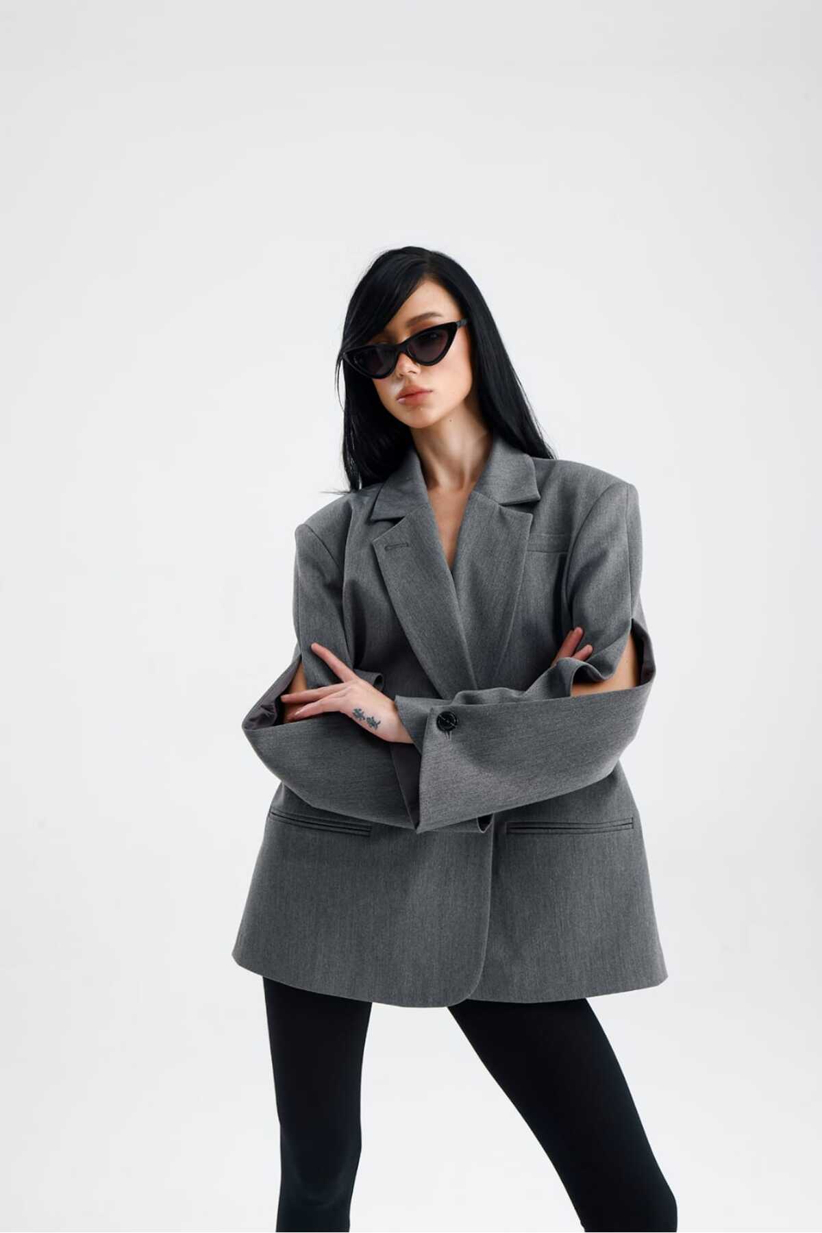 GACA COLLECTION  MANAROLA Blazer Ceket Kol Ve Sırt Düğme Detaylı - Görsel 3