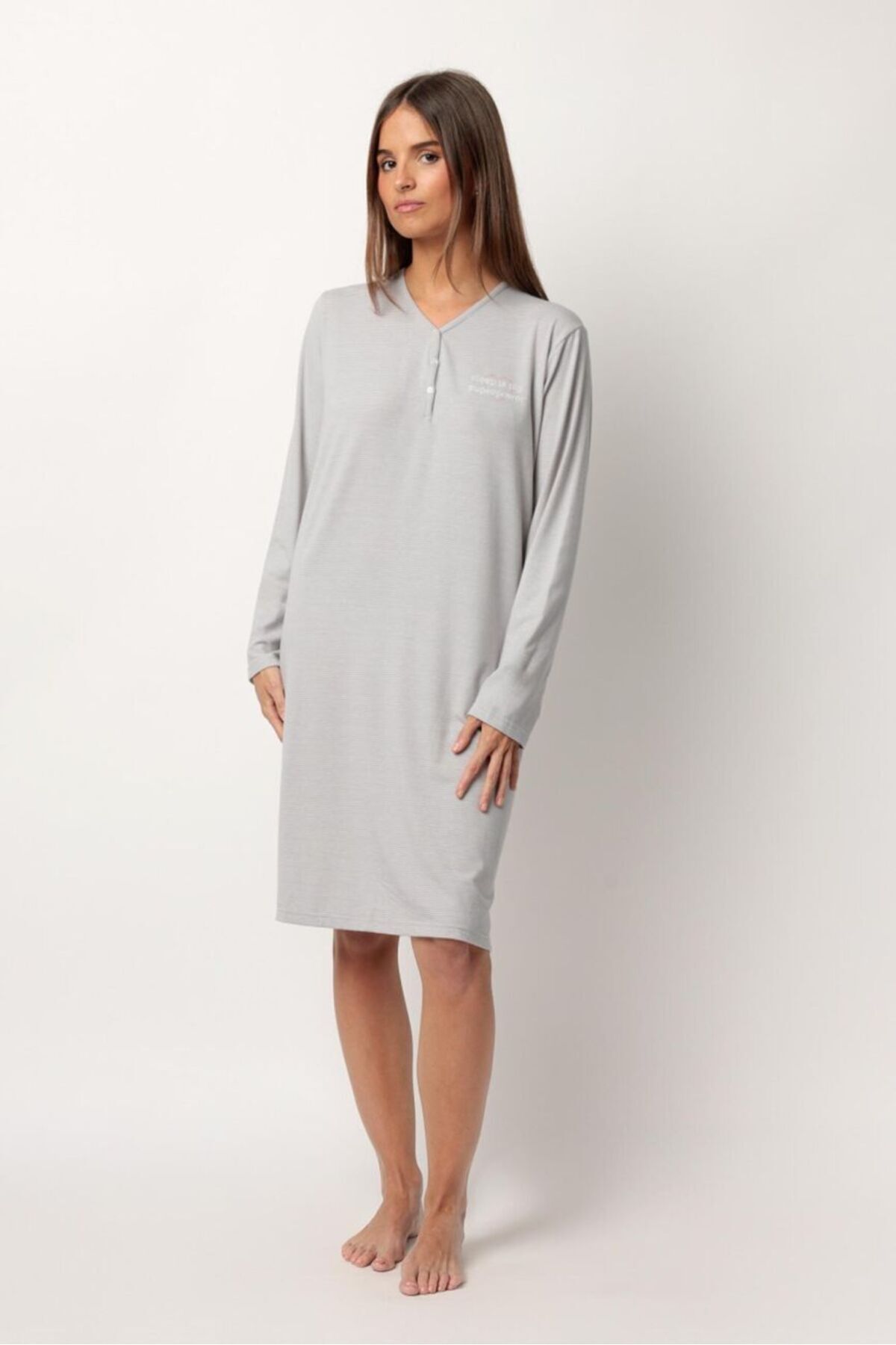 AYYILDIZ 61436 Gri Çizgili Gecelik