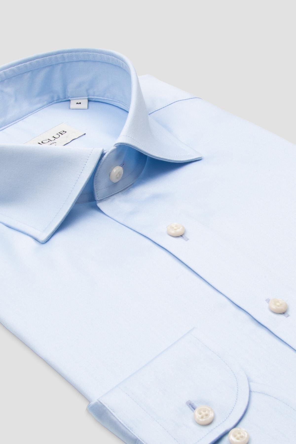 BB Club Oscar Poplin Cotton Slim Fit Light Blue Classic Neck Men's Plain Shirt
