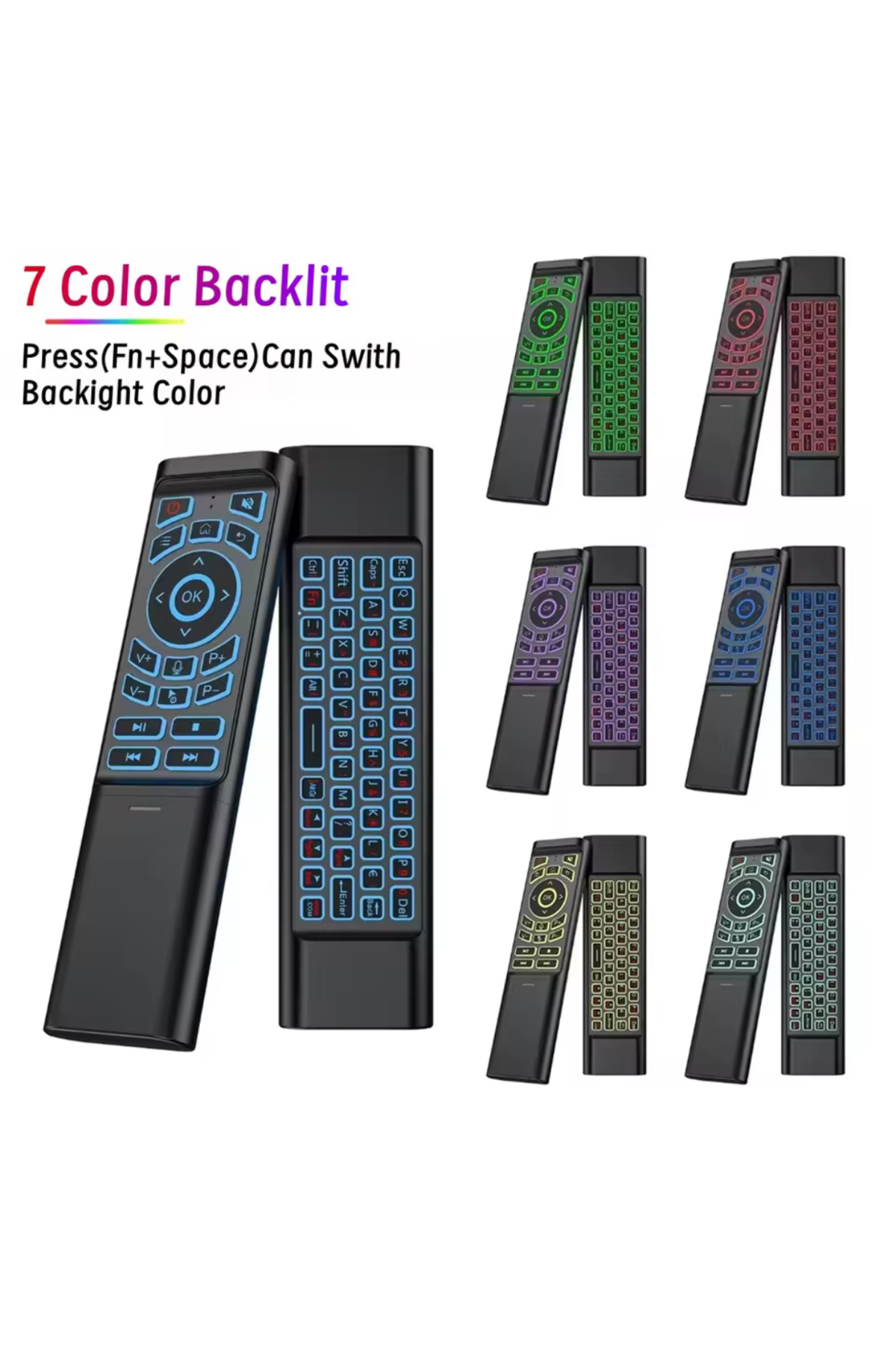 Voground Uzaktan kumanda 7 renk Mini Klavye Çift Modlu 2.4G BT5.2 Kablosuz Android Akıllı TV Kutusu PC