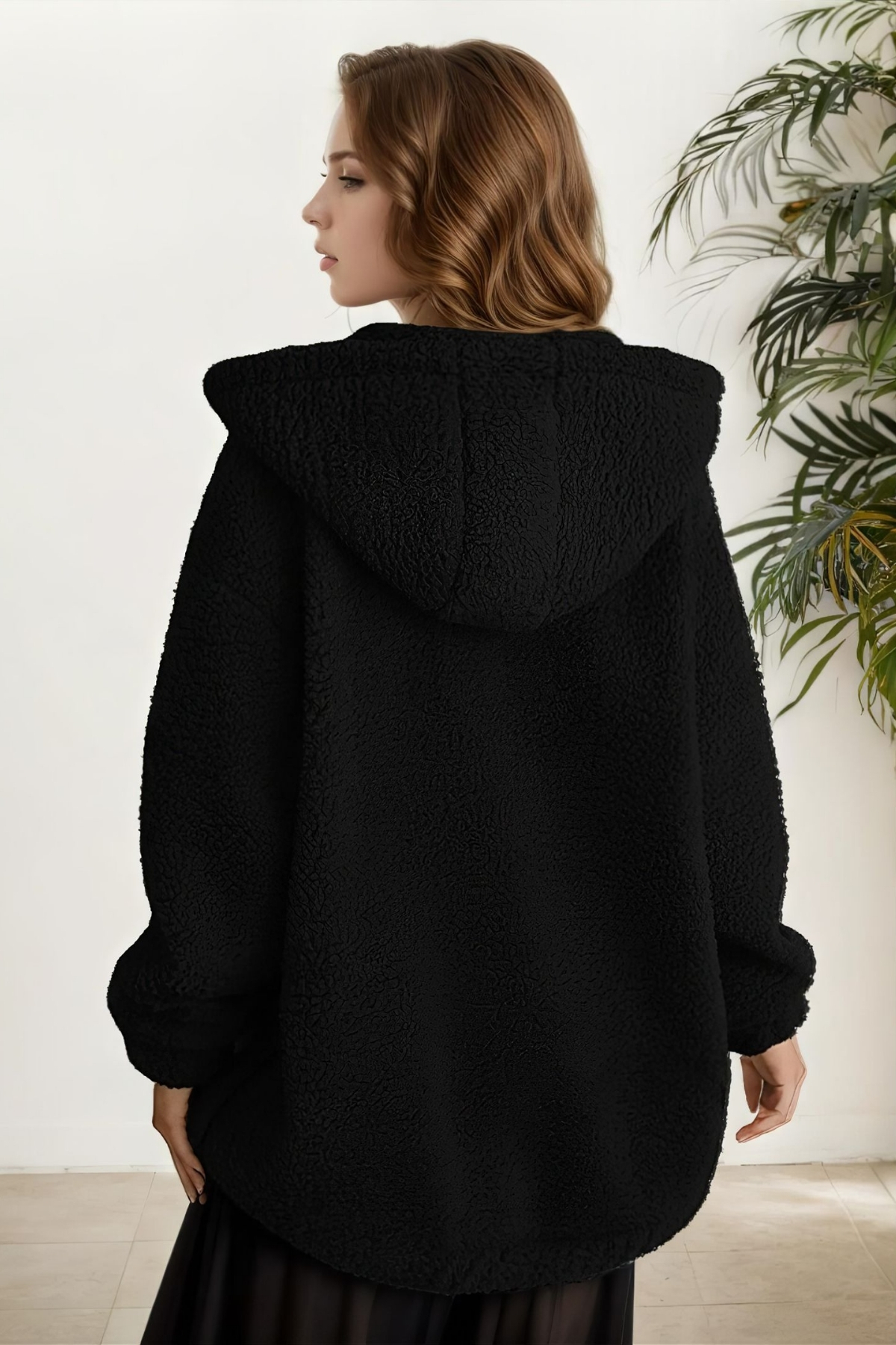HİRAMİR Peluş Kuzu Kıvırcık Torba Cepli Kolej Mont Siyah KS2526 görsel 2