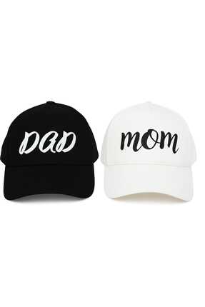 patasarım Mom & Dad baskılı Çift 2' li çıt çıtlı şapka
