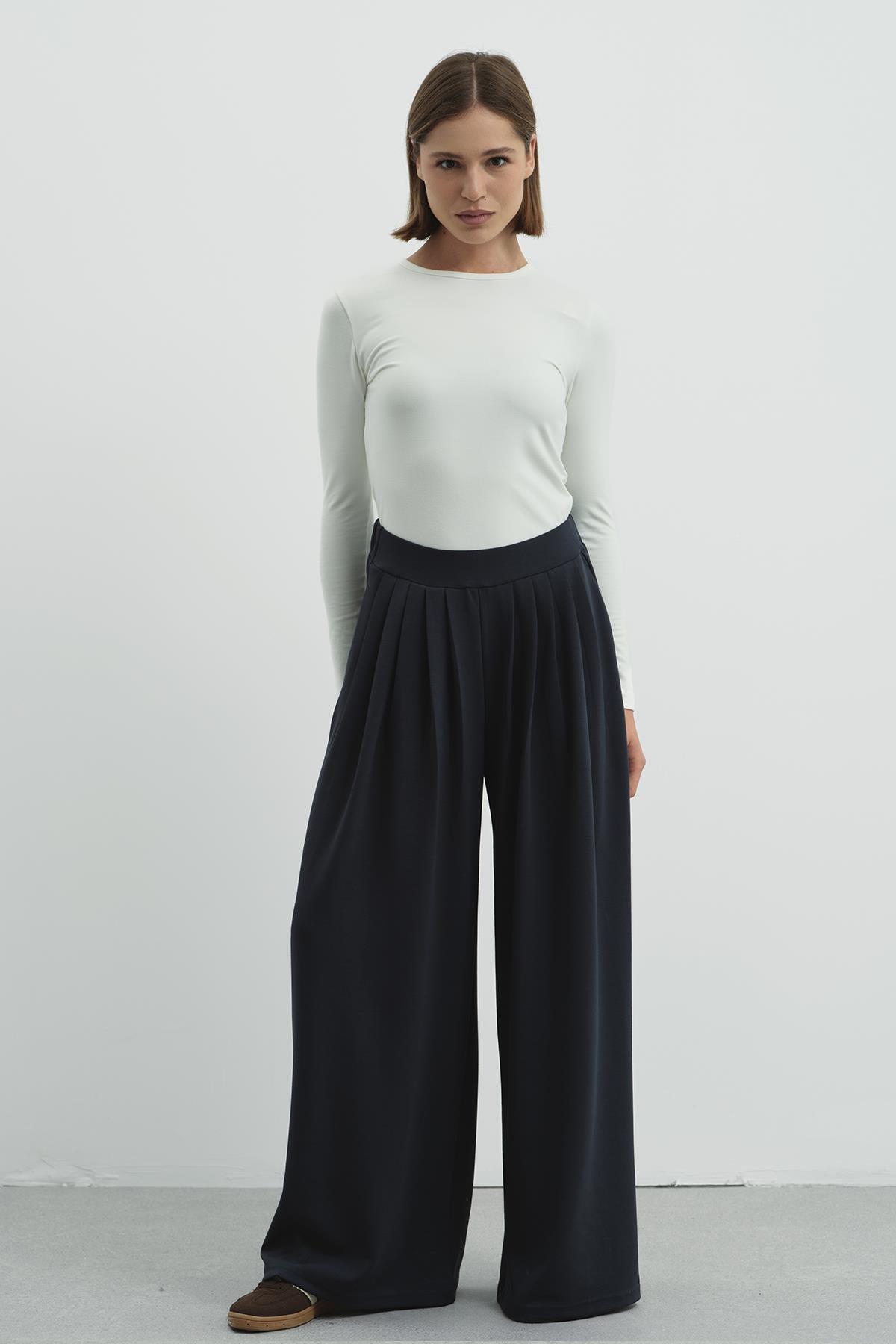 C&CITY  Pure Touch Pileli Bol Pantolon CC7006 Füme - Görsel 6