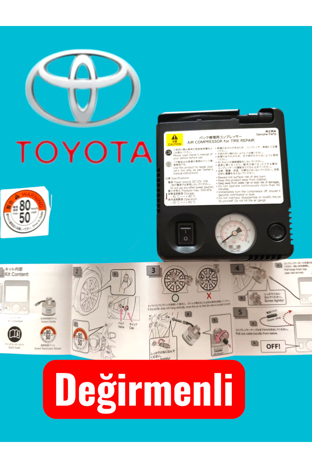 GenelTedarik TOYOTA - Tüm Modeller İcin Uyumlu - Lastik Sisirme Kompresörü