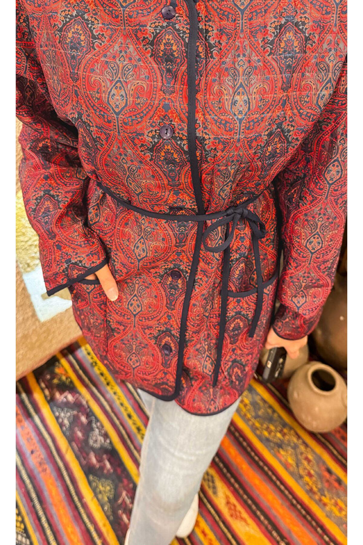 EBRUTESETTÜR  Cep Detaylı Bohem Kapitone Ceket -20 - Görsel 5