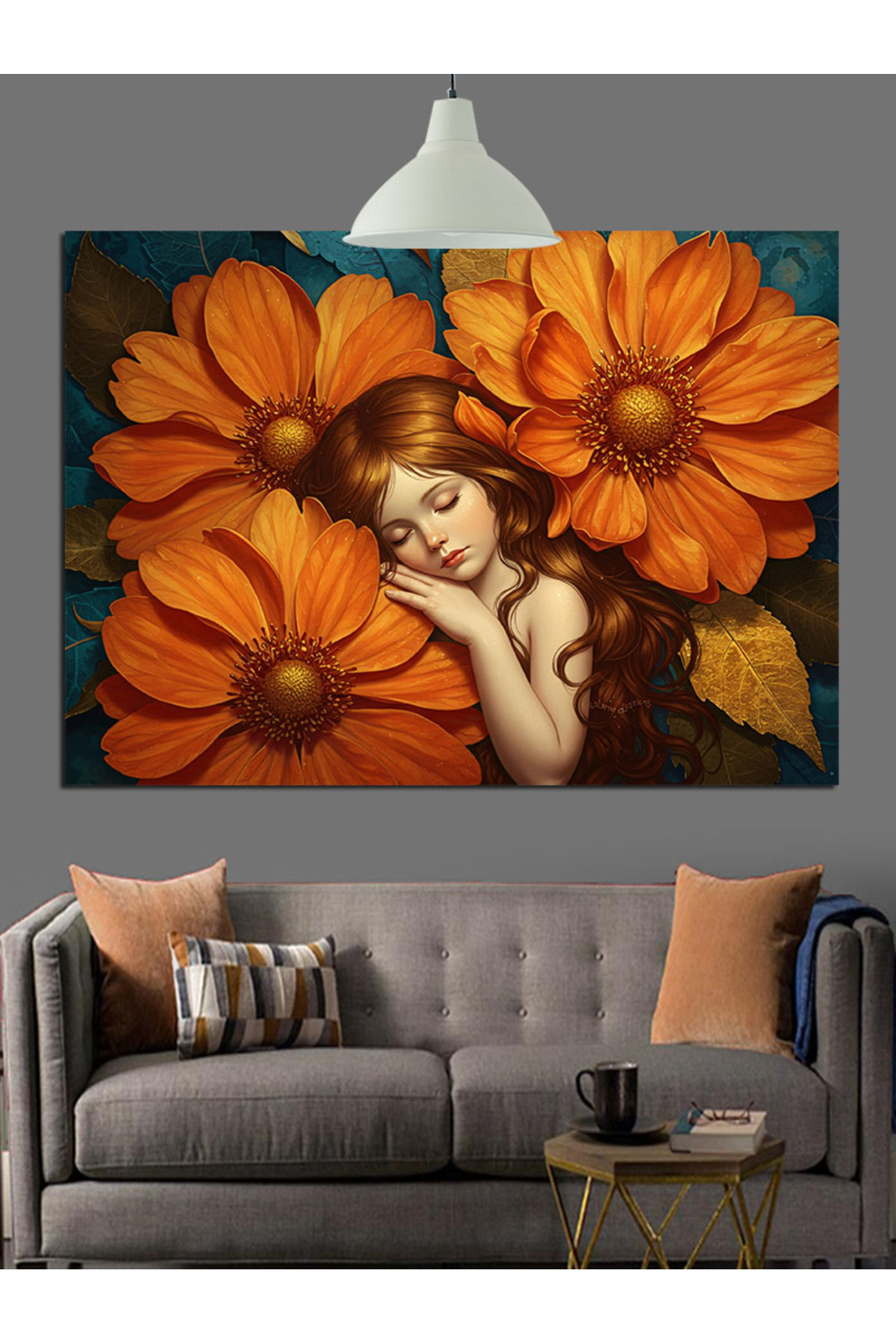 Turuncu Çiçekler Yüksek kaliteli yağlı boya dokulu Kanvas Canvas Tablo kanvas tablo canvas tablo du
