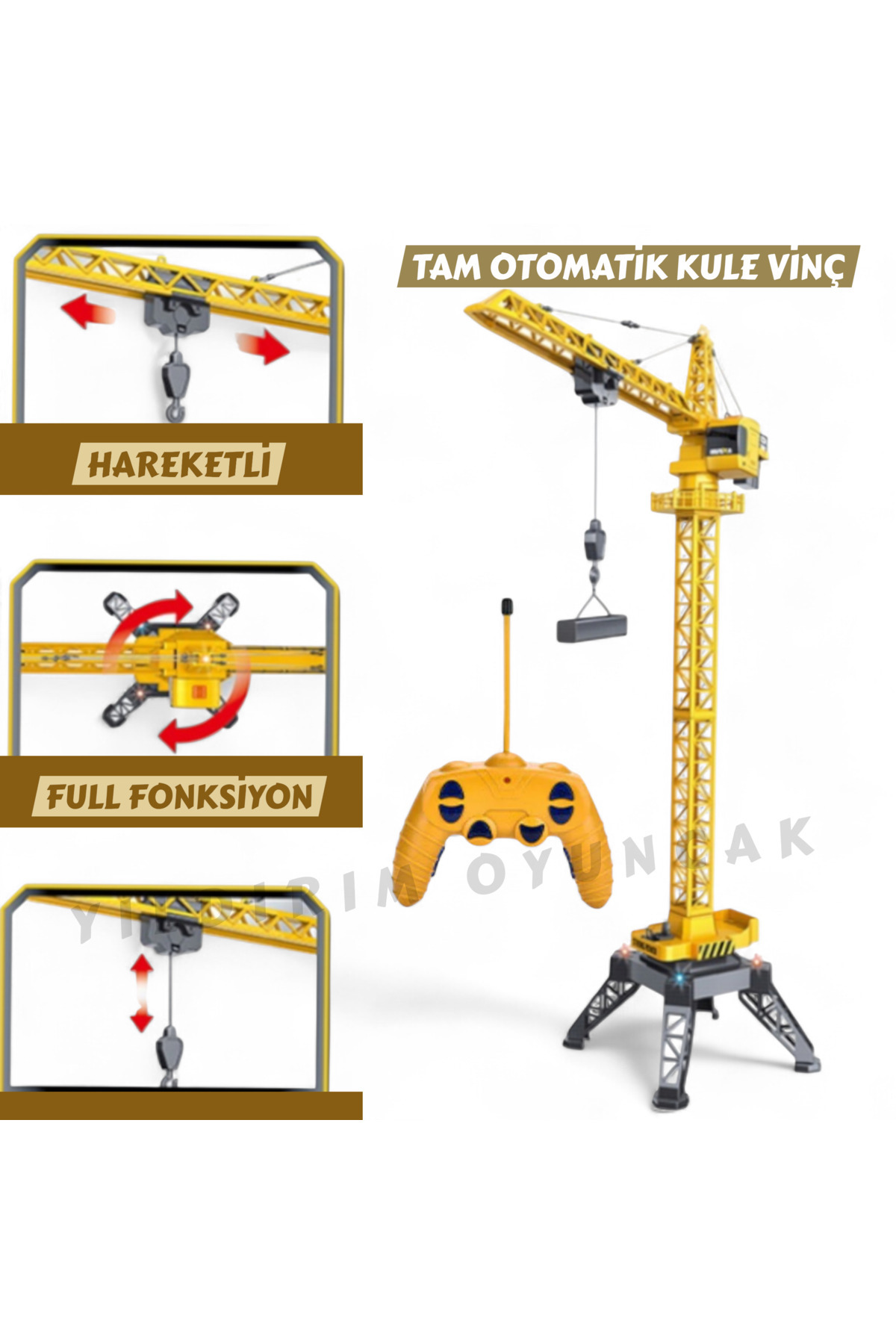 YILDIRIM OYUNCAK Dev Boy Uzaktan Kumandalı 128 cm Tam Otomatik Gövdesi ve Halatı Hareketli Şarjlı Kule Vinç