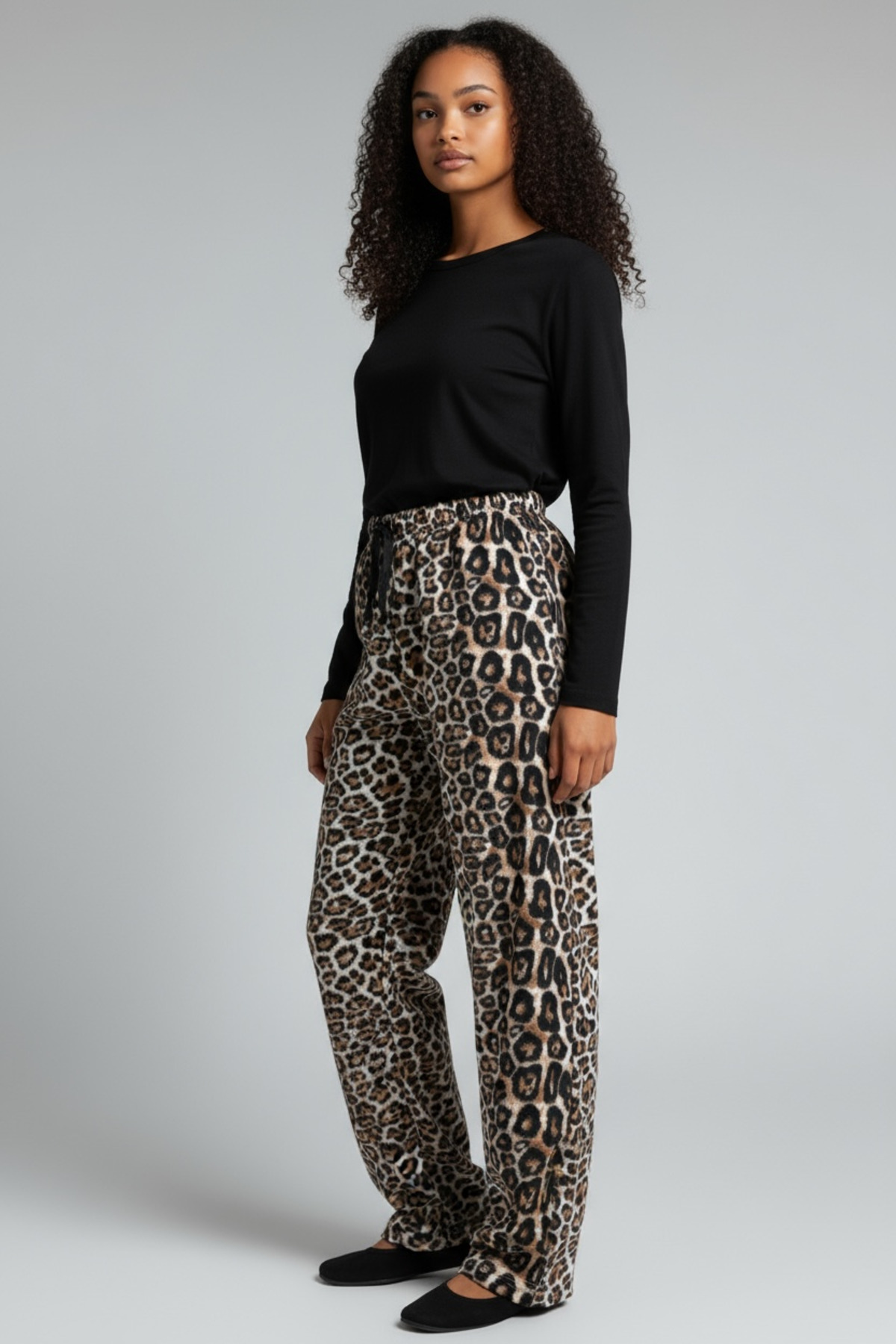 BİLGENS BUTİK Kadın Leopar Desenli Polar Tek Alt