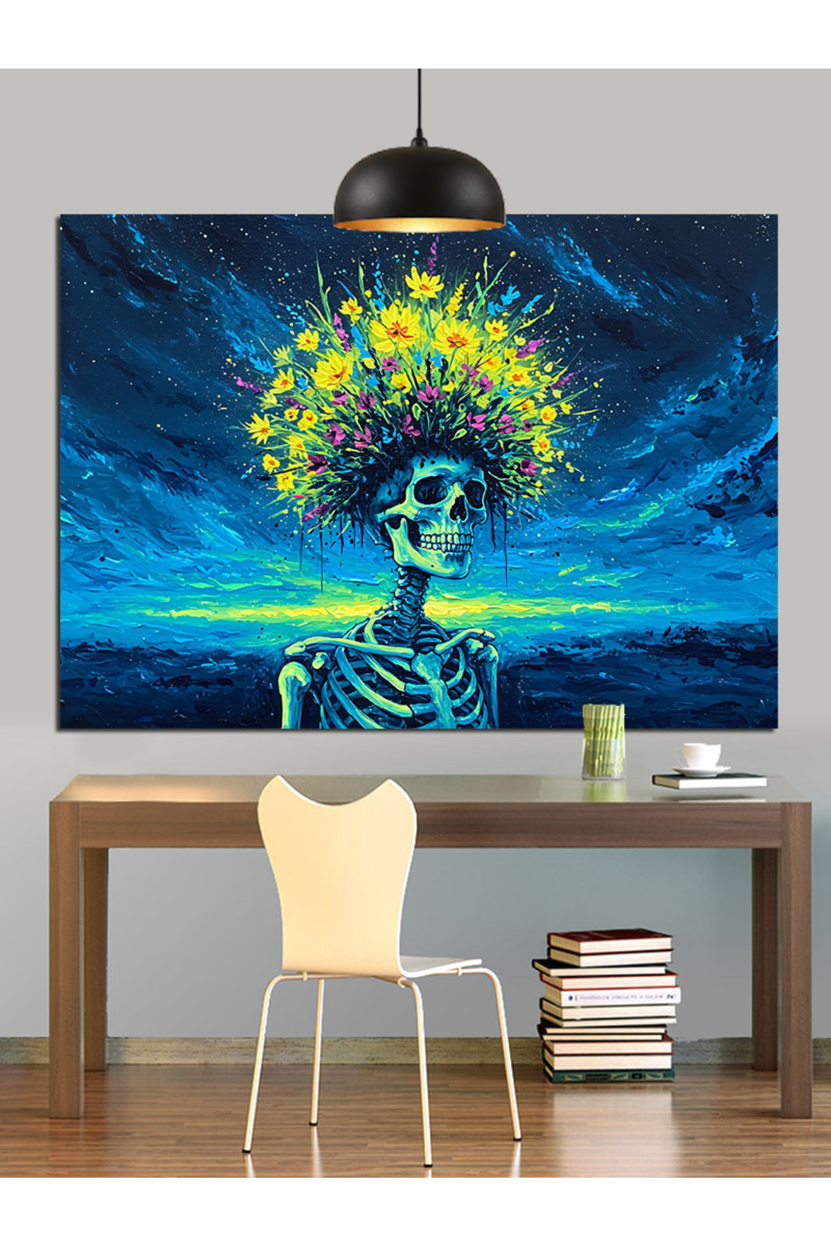 Neon İskelet Mavi Yüksek kaliteli yağlı boya dokulu Kanvas Canvas Tablo kanvas tablo canvas tablo d