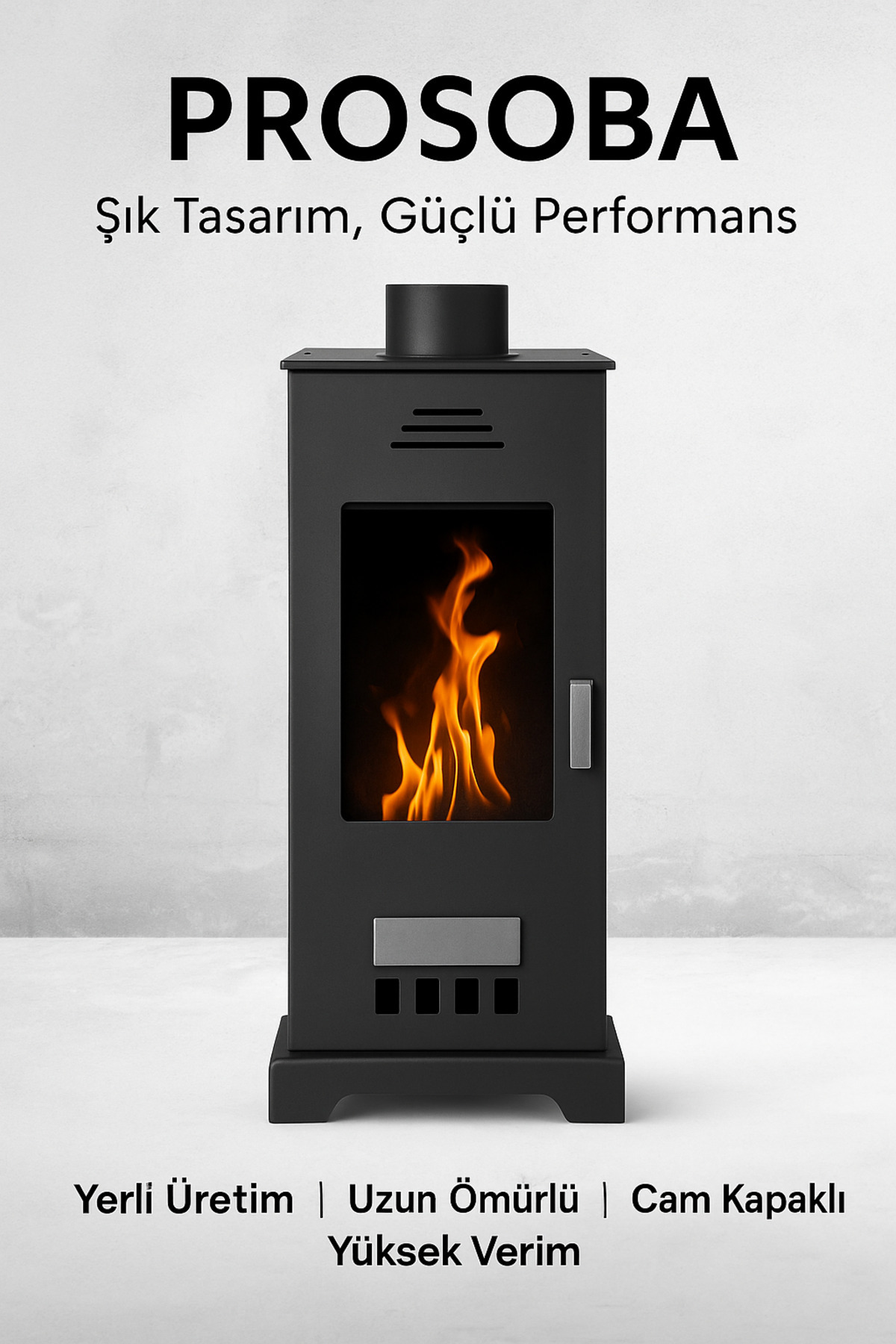 PROSOBA Cam Kapaklı Katı Yakıt Sobası – Şık Tasarım, Yüksek Verim, Yerli Üretim
