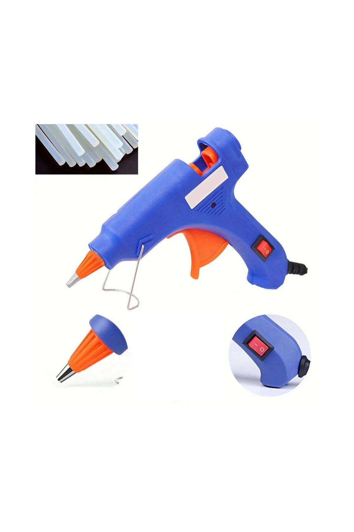 asell store Sıcak Silikon Tabancası 40W On/OFF Tuşlu + 4 Adet Tam Boy Kalın Slikon Hediyeli