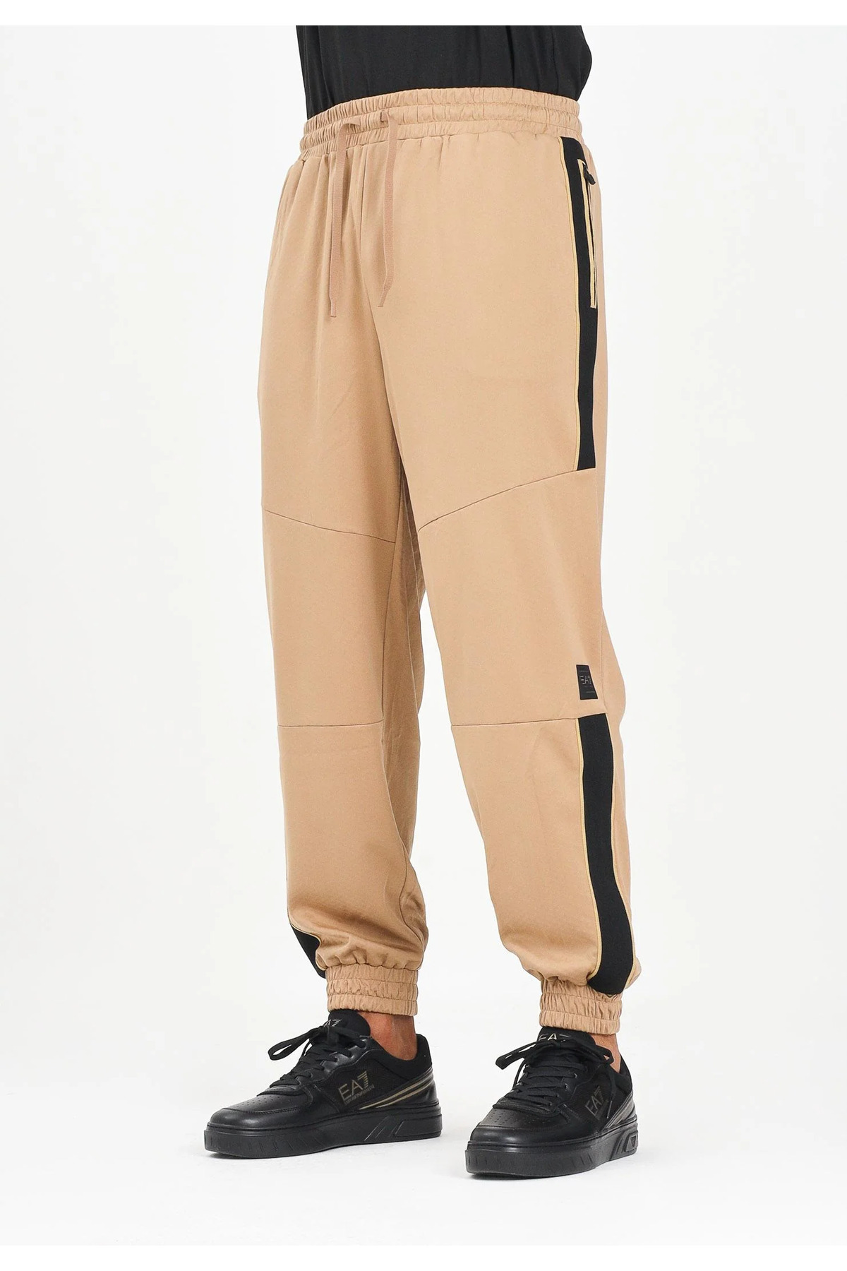  شلوار ورزشی مردانه، کمر معمولی، تا مچ پا، طرح راه راه کشسان، جیب‌دار، جزئیات بژ، مدل 7M000622، AF17089-U6171