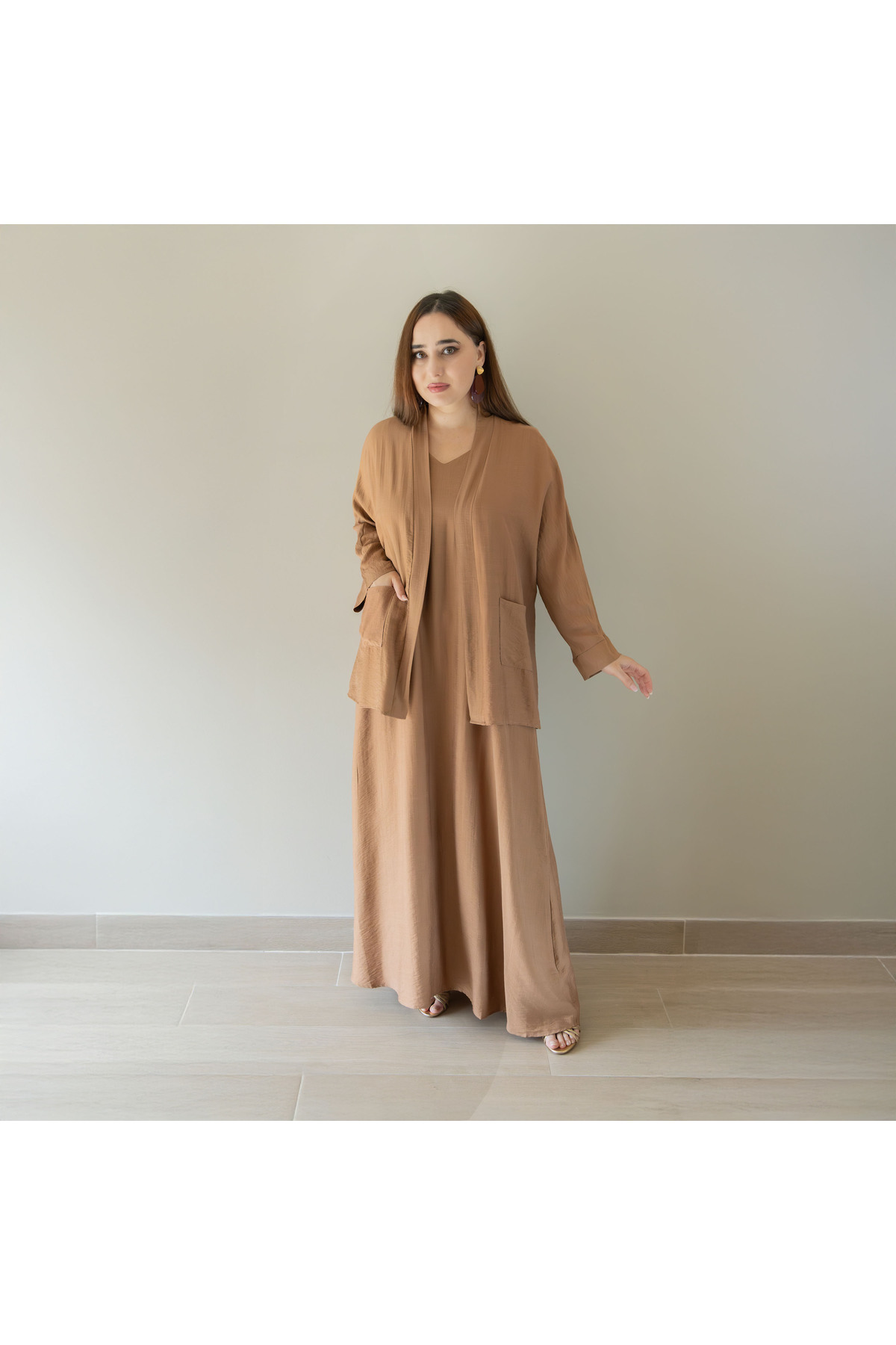LINELLE Ladies Casual Dress – Polyester Rayon Blend Dress with Shrug, Tie Belt and Pockets