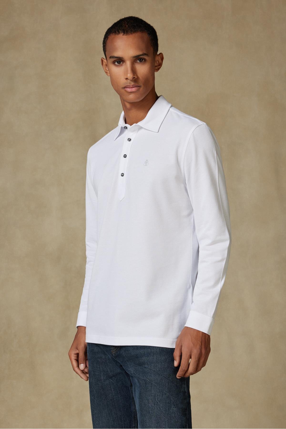 Castle Pique Cotton Comfort Fit White Polo Neck Men's Plain Polo Shirt