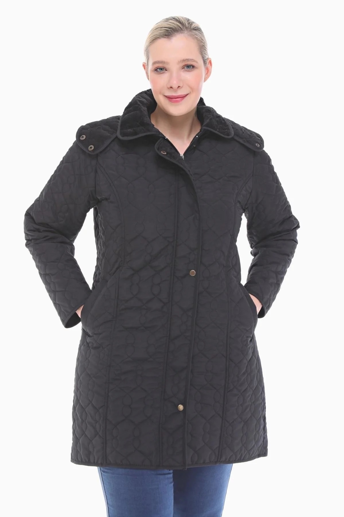 VAYE COLLECTION BÜYÜK BEDEN İÇİ KÜRKLÜ HAFİF VE SICAK TUTAN KAPİTONE MONT