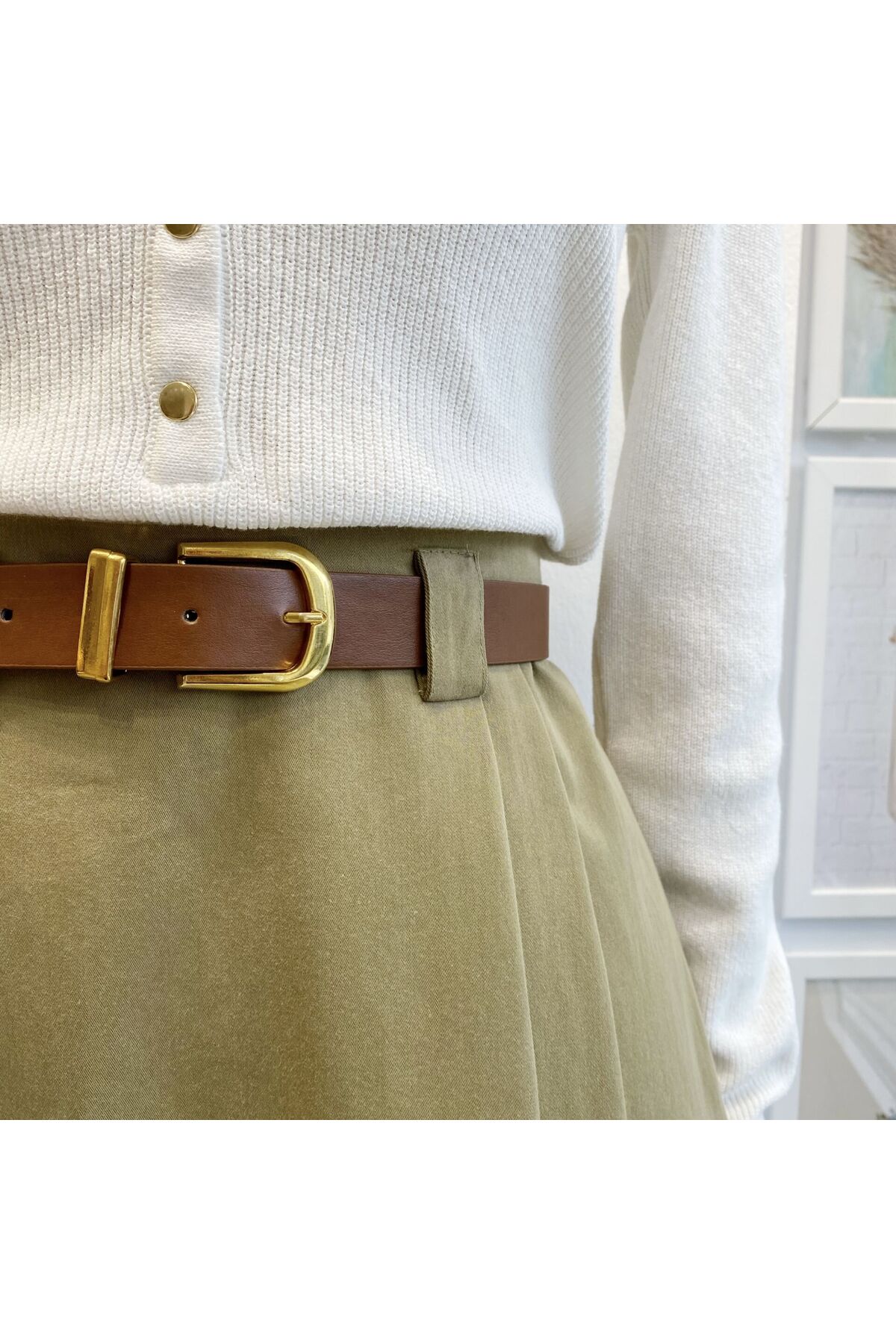 Faya Boutique  Yeşil Kemerli Arain Etek - Görsel 4