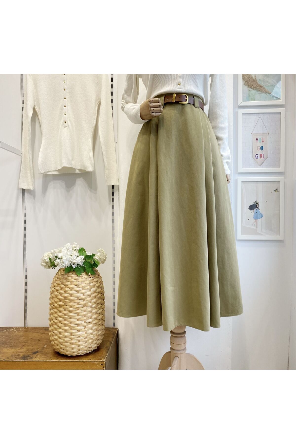 Faya Boutique  Yeşil Kemerli Arain Etek - Görsel 2