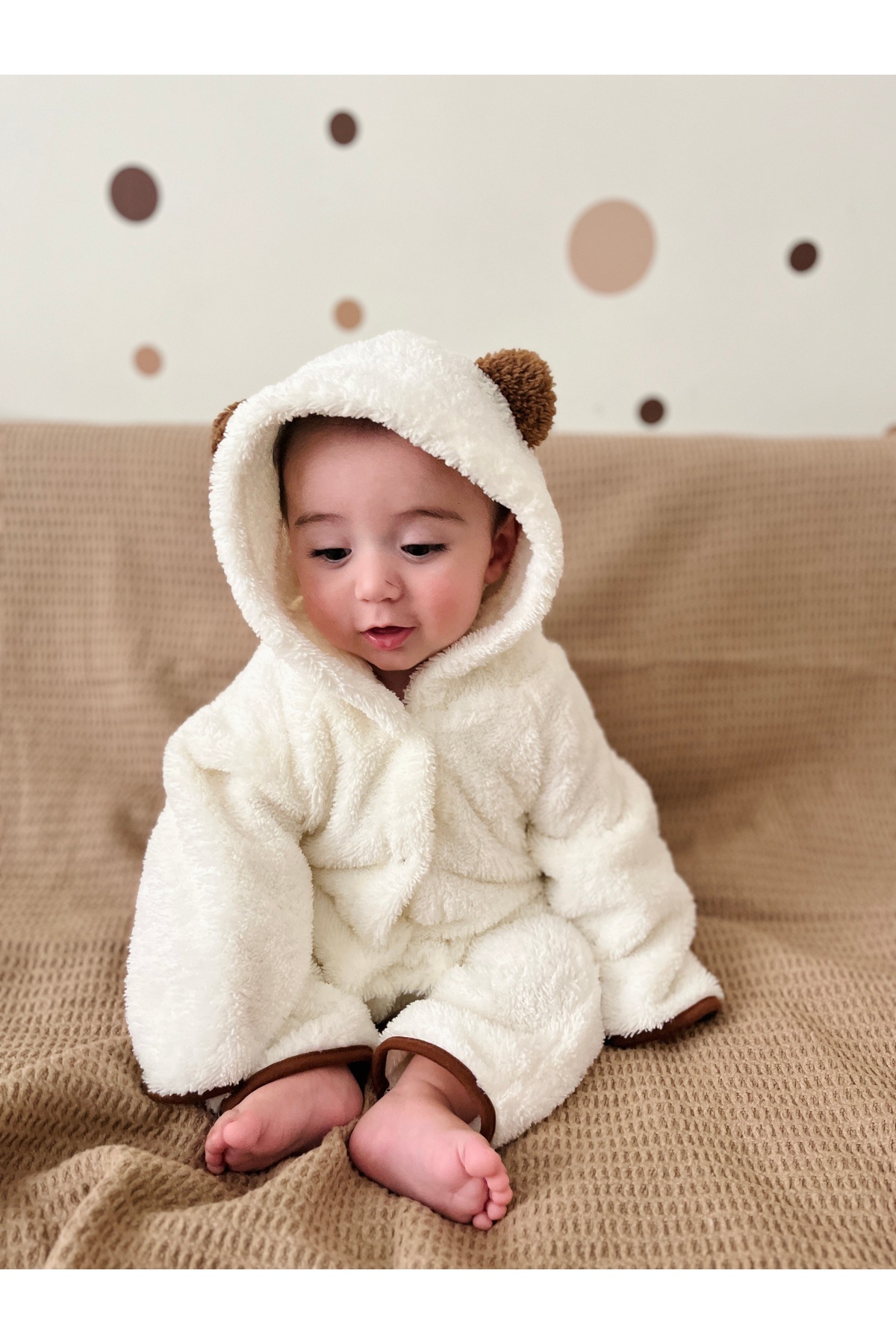 DİVİSTA Unisex Bebek Peluş Kulaklı Tulum fotoğrafı 4 (önizleme)