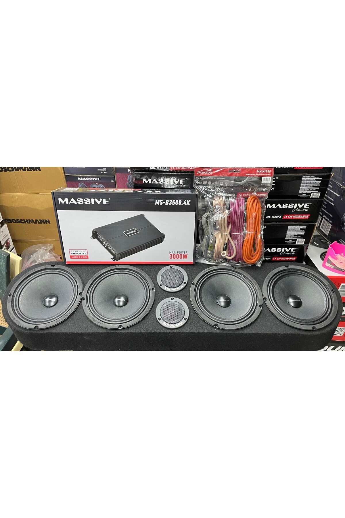Massive MS-M8B 20CM 400W MİDRANGEX4 ADET+SX-TA93 DOME TİZ 200WX2ADET+MS-B3500.4 4KANAL 3000W AMFİ+PANDİZOT