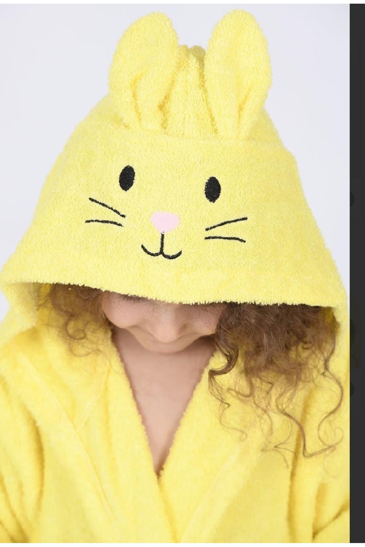 arashomecollection %100 Pamuk Sarı Kapşonlu Kedi Desenli Unisex Çocuk Bornozu – Yumuşak ve Su Emici