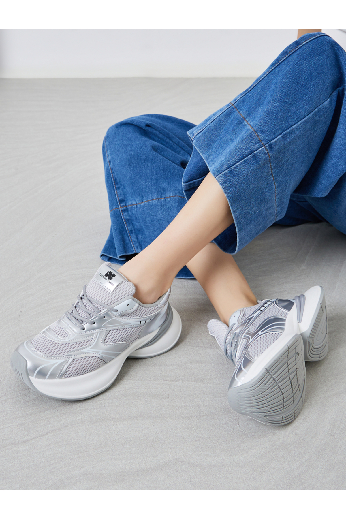 Styli Silver Metallic Panel Sporty Sneakers