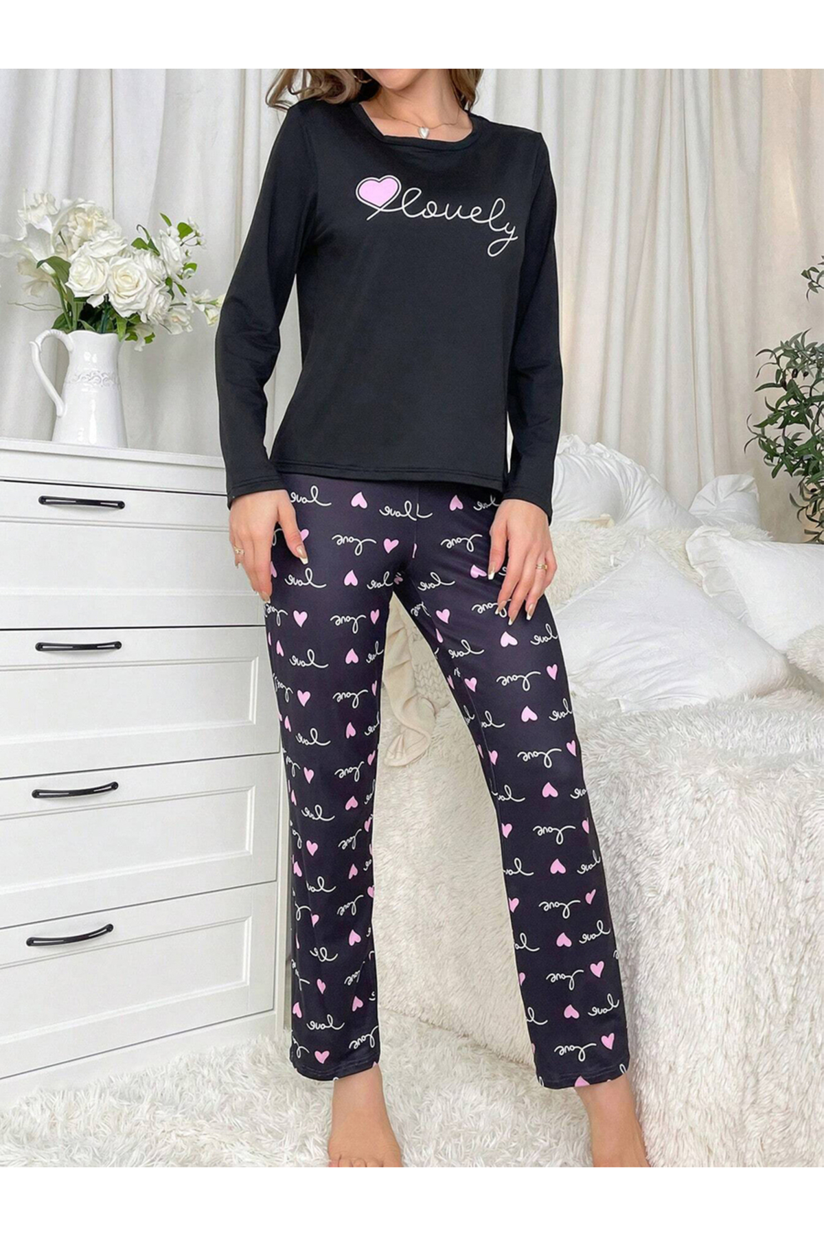 Take Two By Styli Lovely Text Print Long Sleeve T-Shirt and Pyjama Set