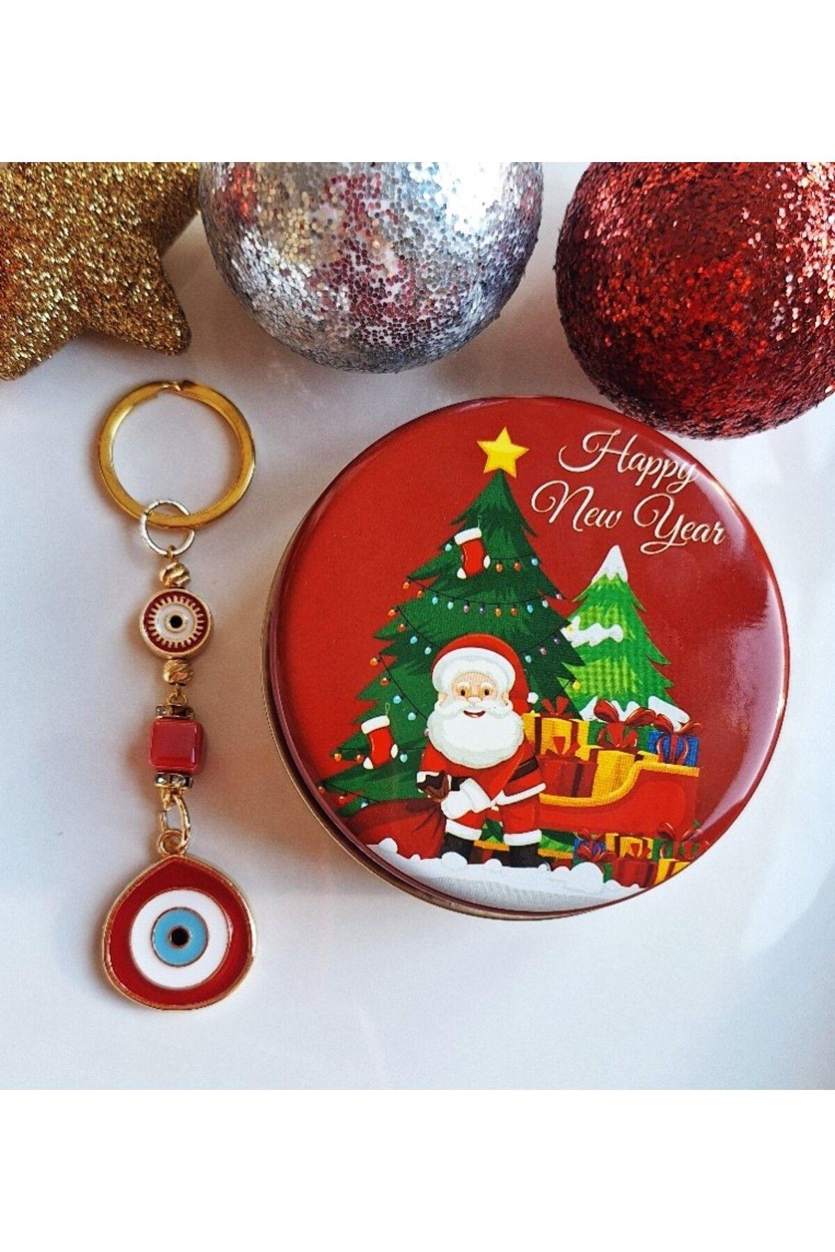 Luxury New Year Gift Big Evil Eye Beaded Red Keychain With Zircon Gemstone In Metal Box