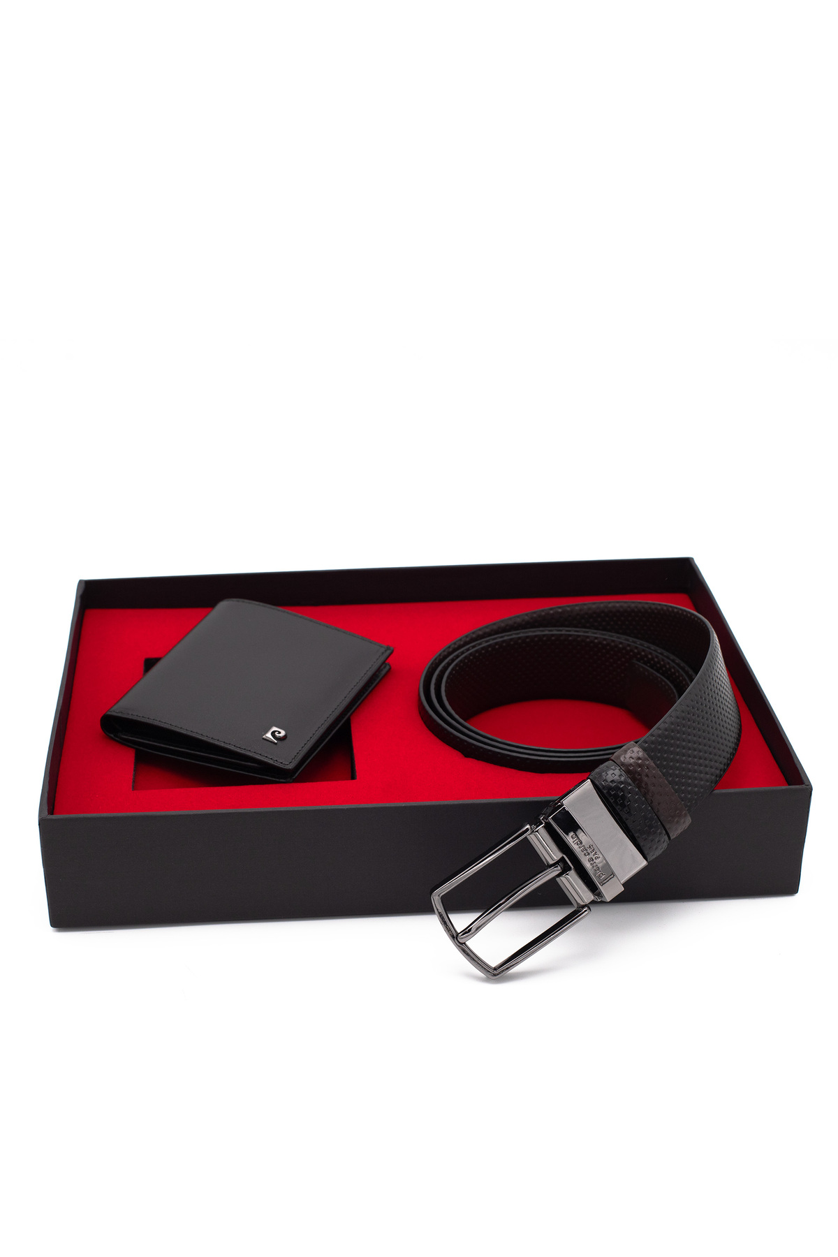 ست دو تکه کمربند و کیف پول چرمی دو طرفه PCCIFT04SK-1135A2C پیر کاردین کیف پول Pierre Cardin