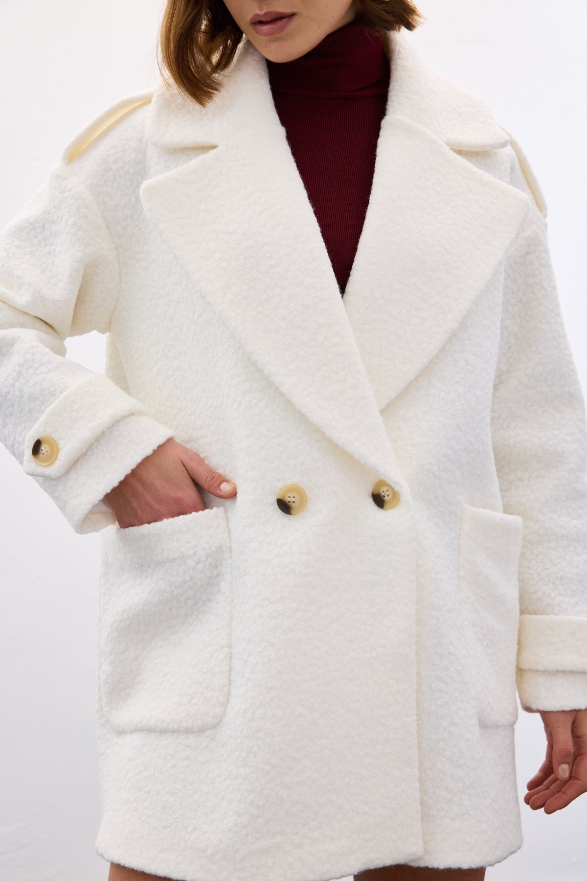 Sateen  Buklet Kısa Kaban - Ekru - Görsel 7