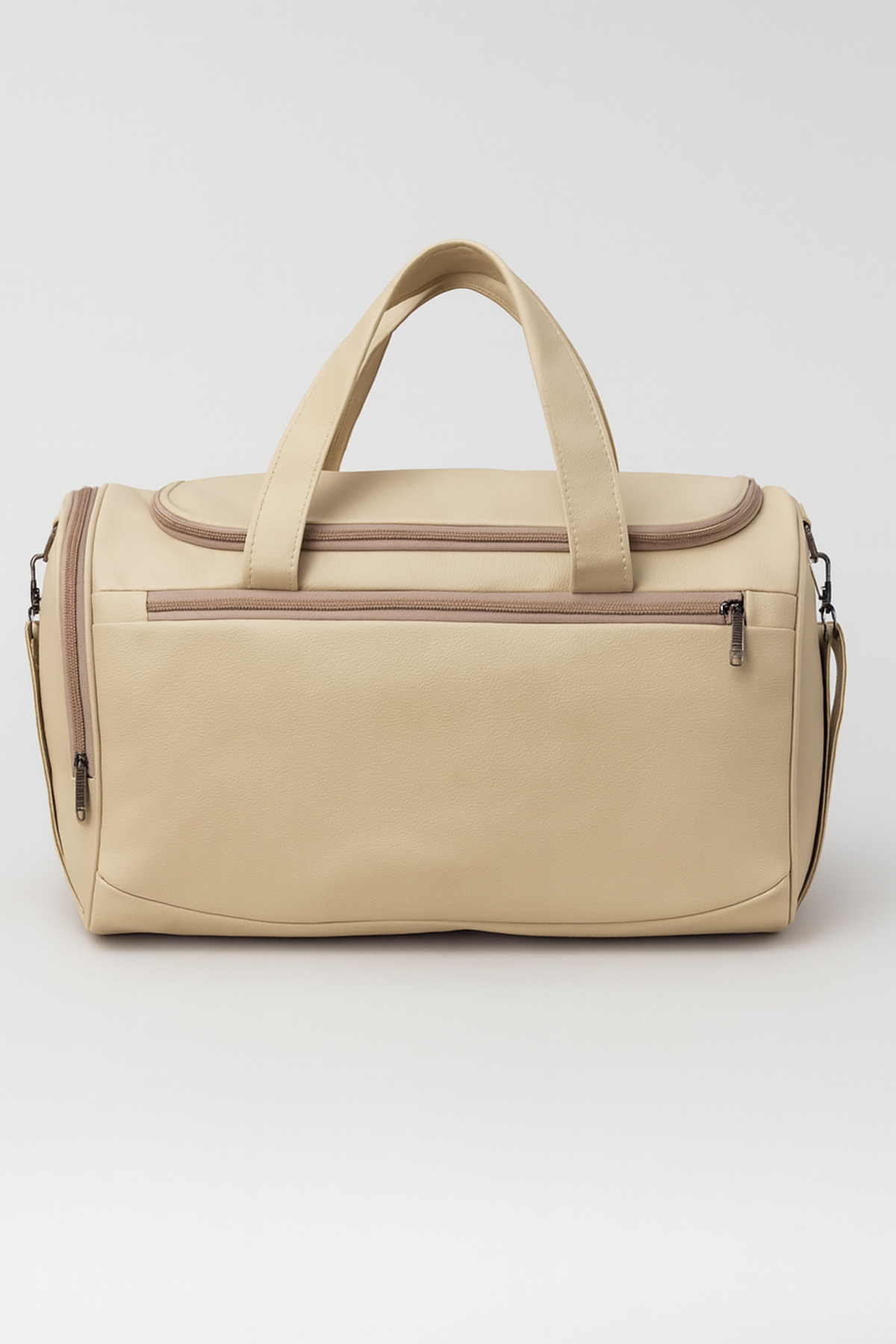 KAFF  Bej Suni Deri Yan Ayakkabı Bölmeli Unisex Geniş Hacimli Seyahat Spor Fitness Spor Çantası - 00124 - Görsel 3