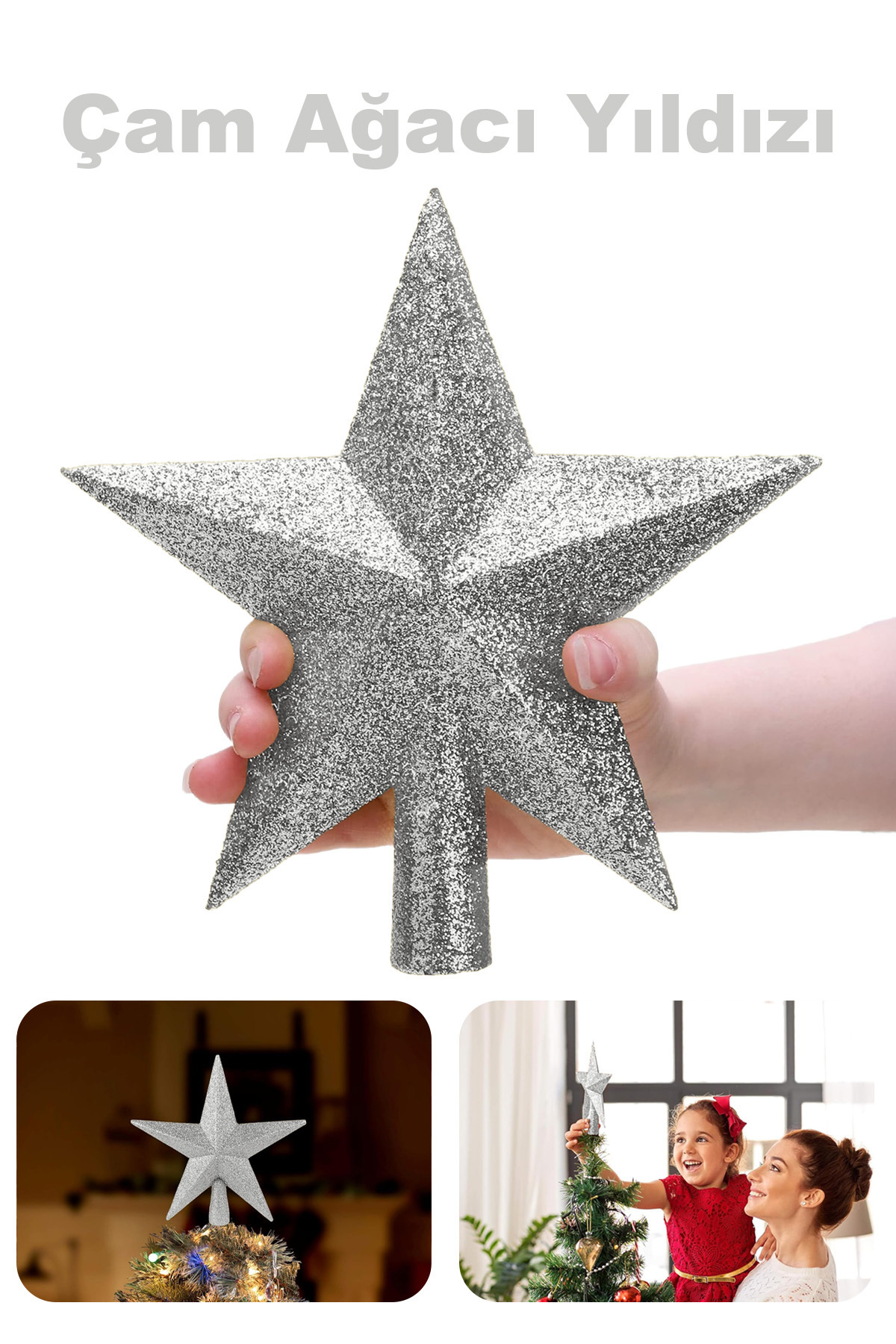 Kelira Yılbaşı Yıldızı Yılbaşı Ağacı Yıldızı Noel Ağacı Yıldızı Noel Baba Ağacı Yıldız Yılbaşı Süsü Gümüş