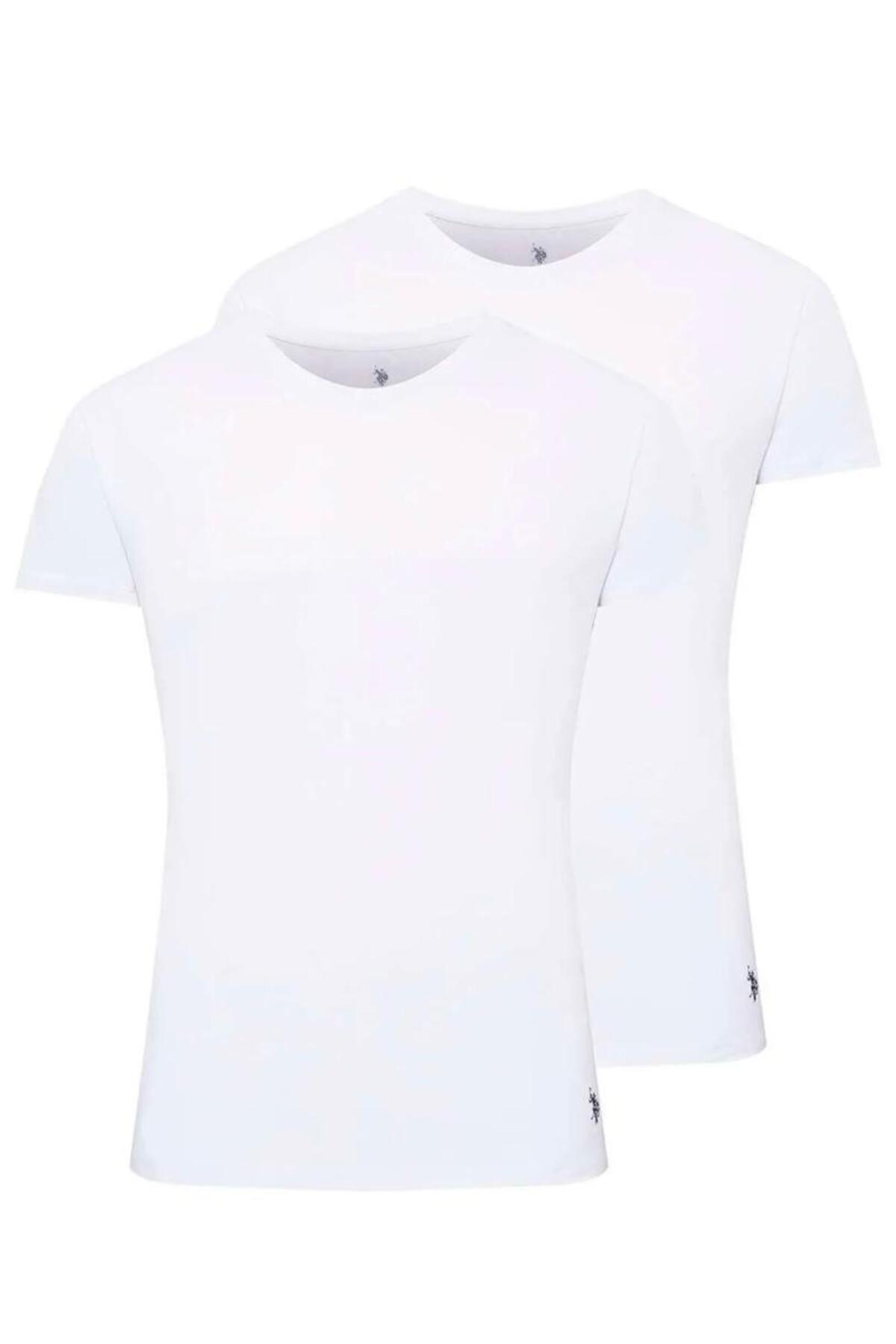 یو اس پولو تاپ رکابی یقه گرد سفید مردانه - بسته دو عددی - TLY80U19A6